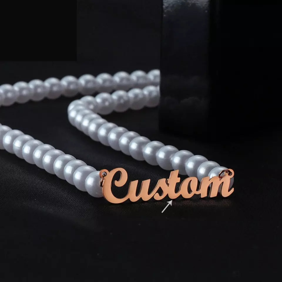 Personalized Name Necklace With Pearl Chain Fashion Retro Gift