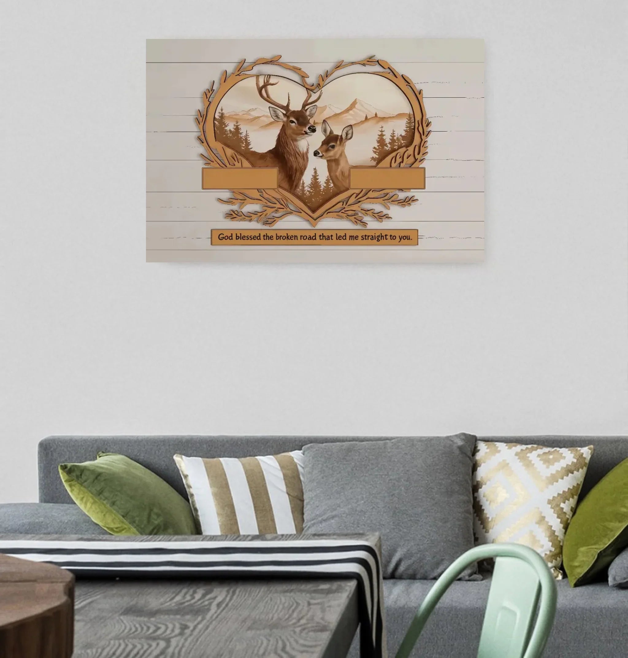 Deer Love Mountains Couple Names Premium Canvas