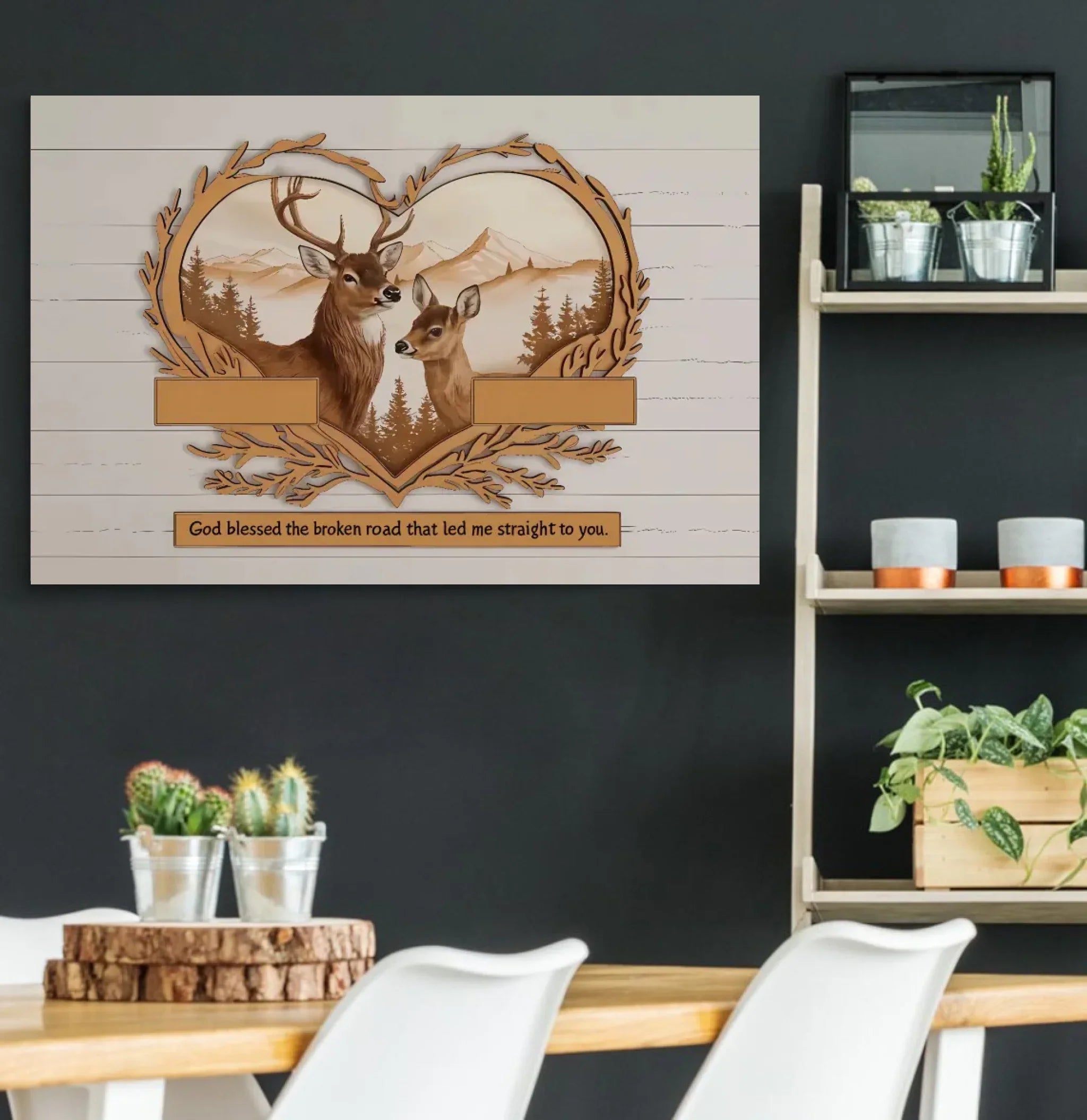 Deer Love Mountains Couple Names Premium Canvas