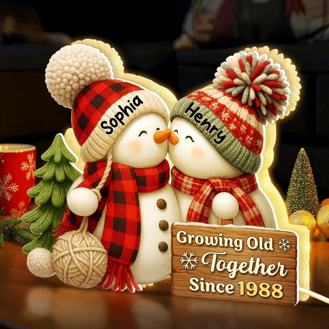 3D Effect Snowman Couple Growing Old Together - Personalized Light Box 1