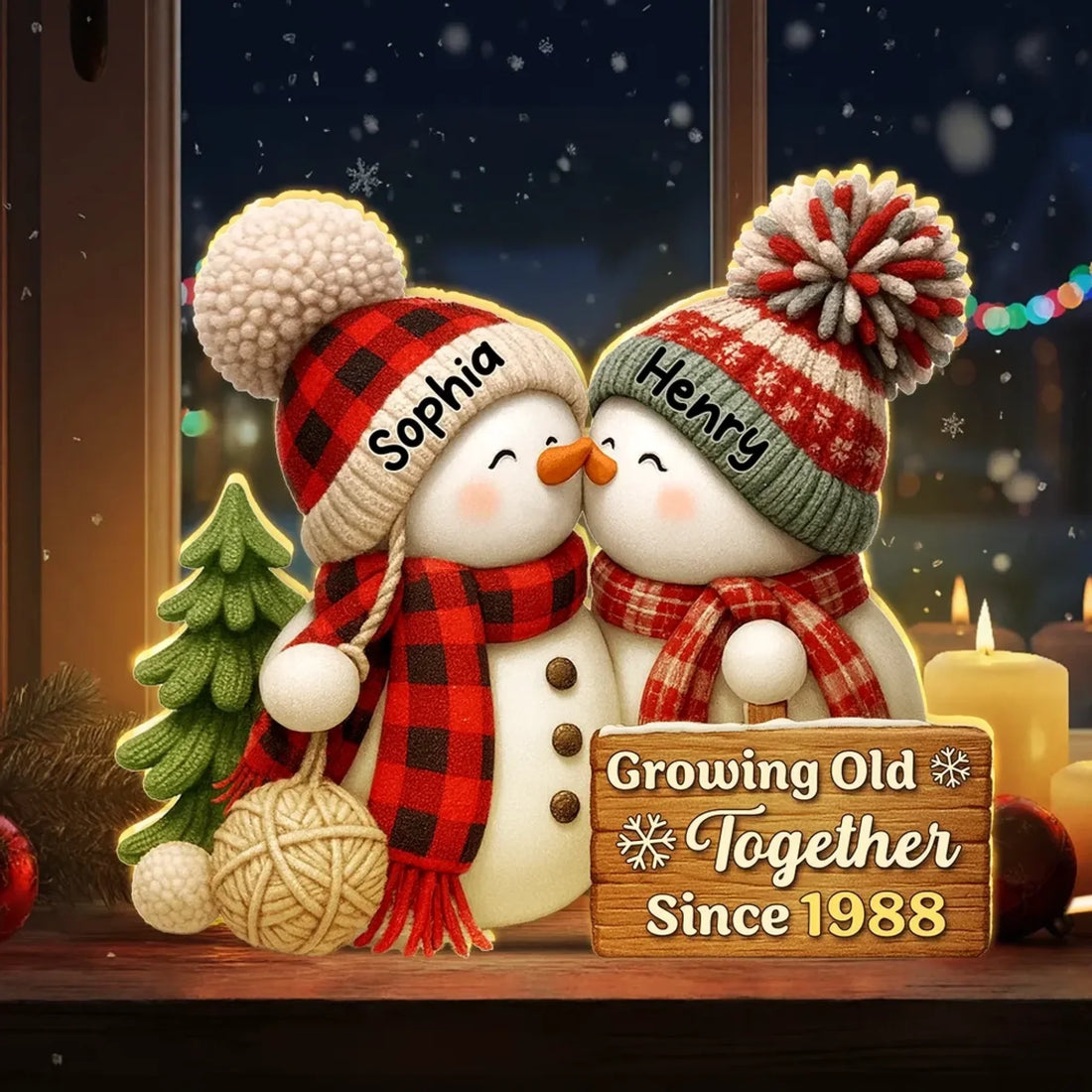 3D Effect Snowman Couple Growing Old Together - Personalized Light Box 1