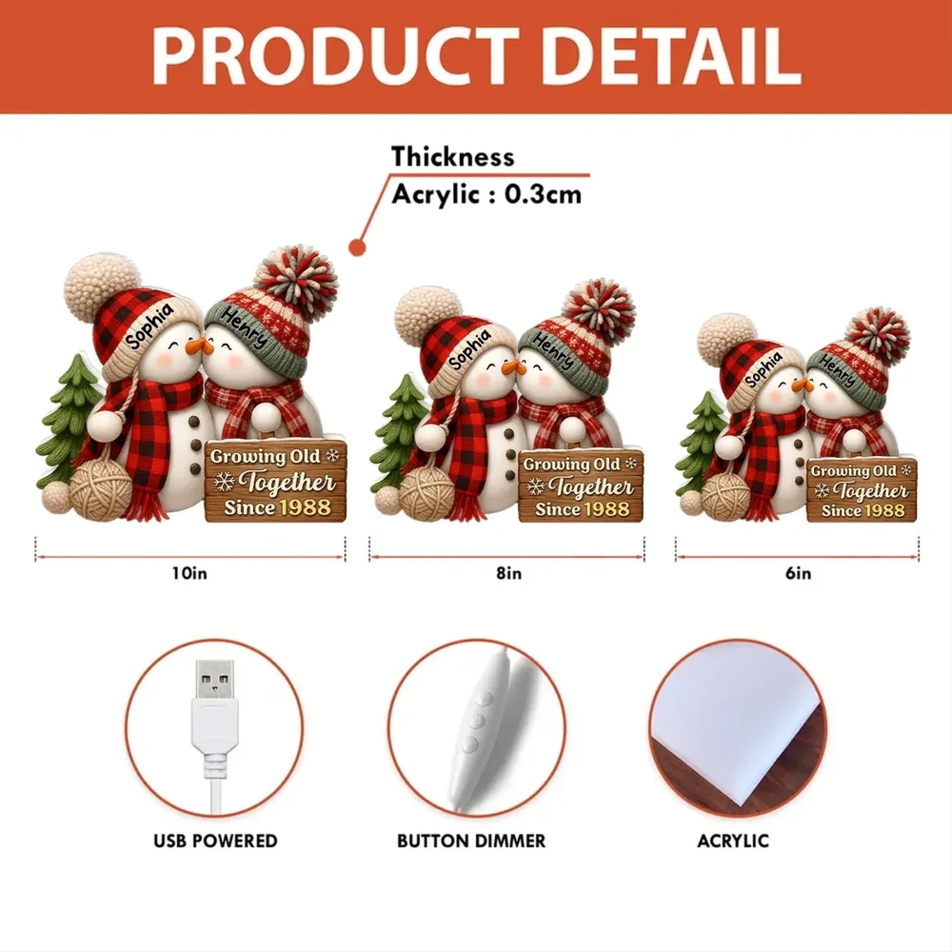 3D Effect Snowman Couple Growing Old Together - Personalized Light Box 9