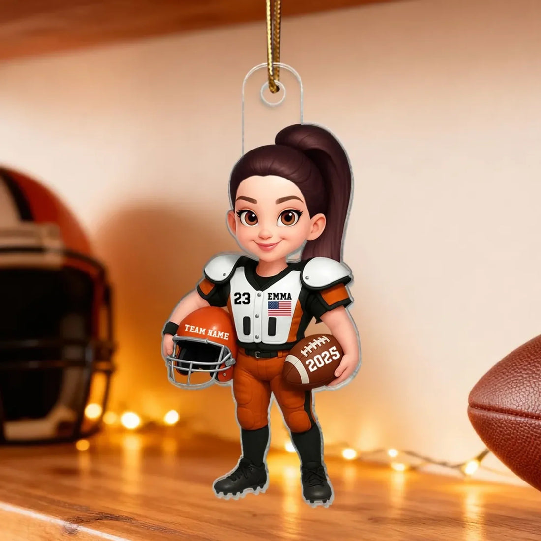 3D Effect Proud American Football Player - Personalized Acrylic Ornament 1