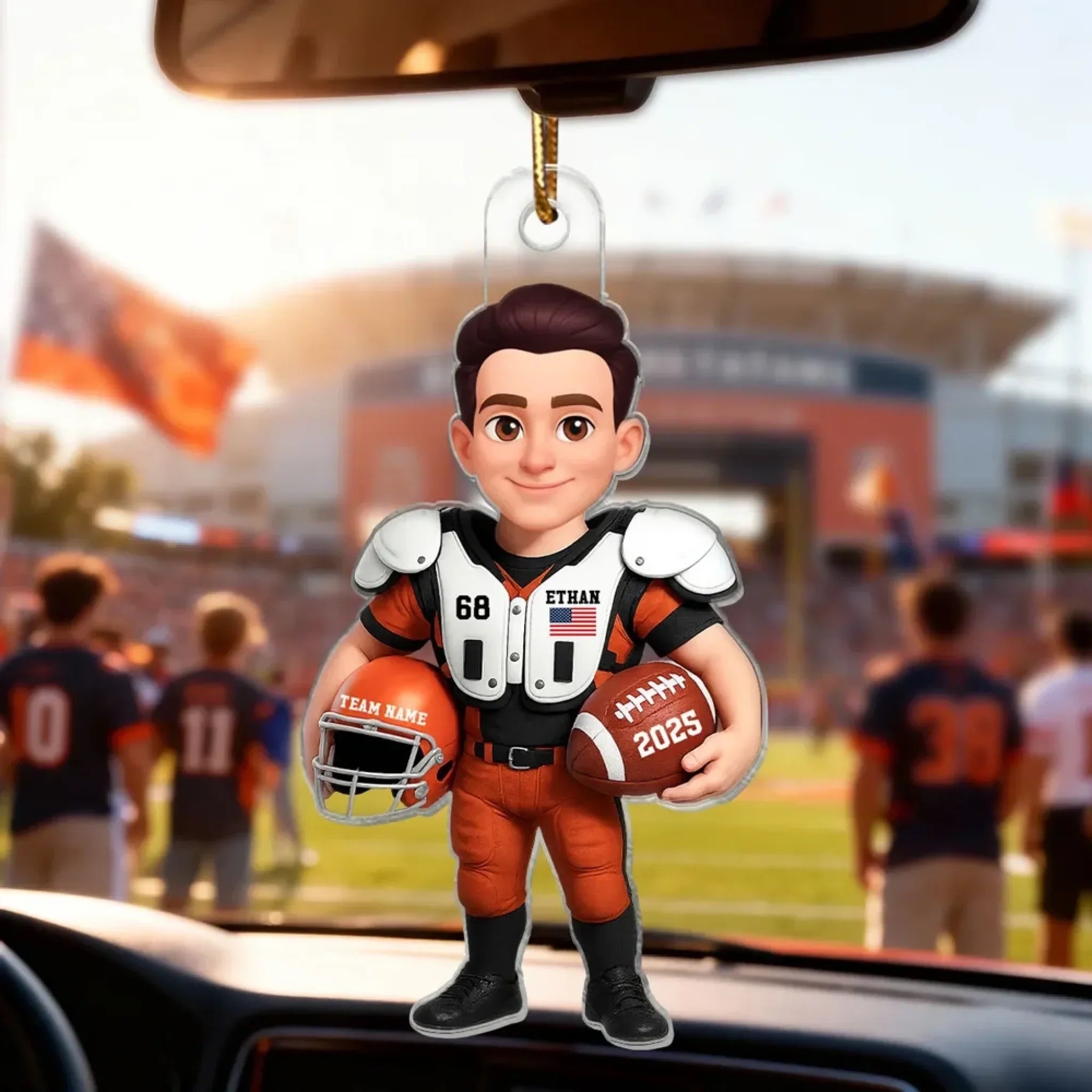 3D Effect Proud American Football Player - Personalized Acrylic Ornament 2