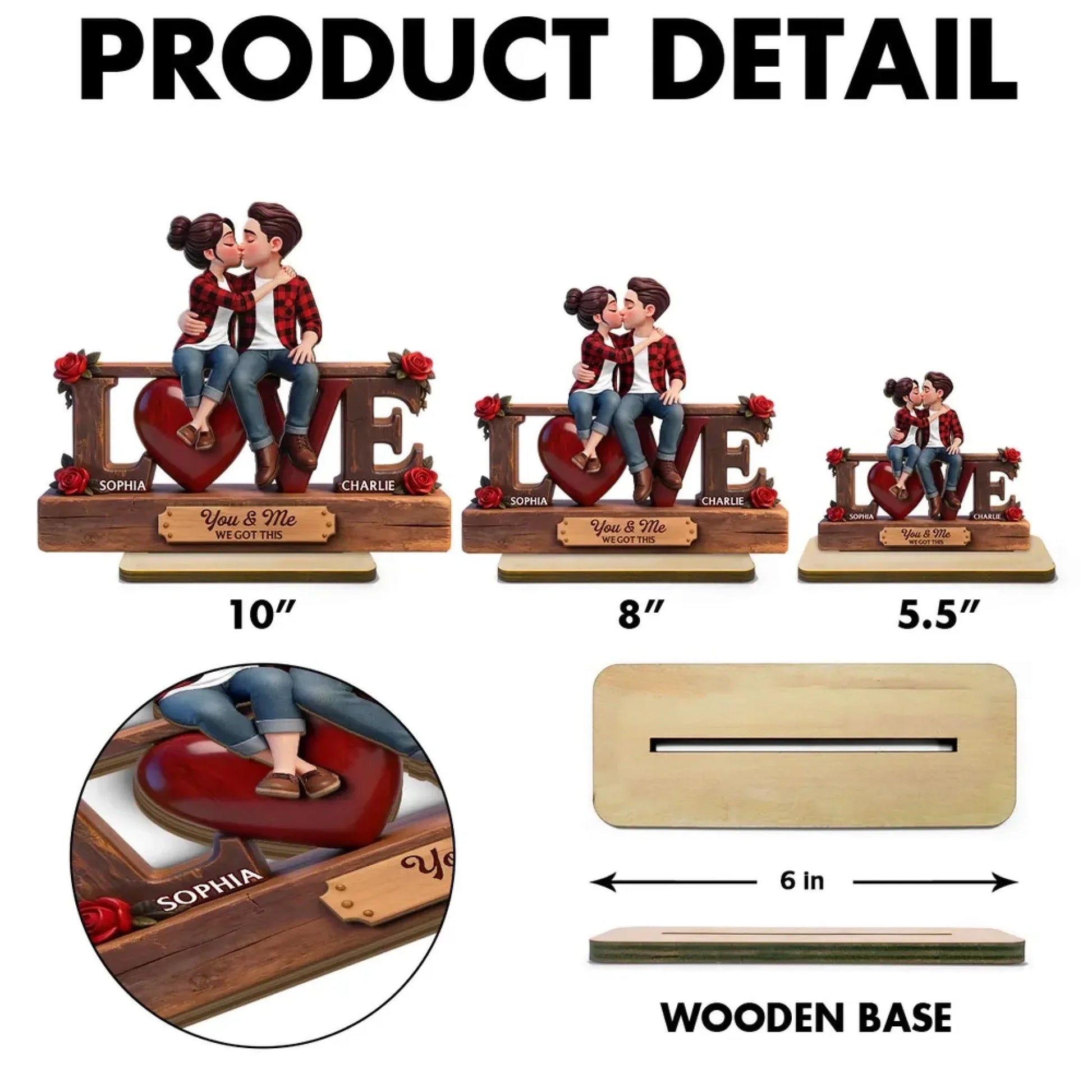 Roses LOVE Couple Sitting Kissing - Personalized 2-Layered Wooden Plaque 7