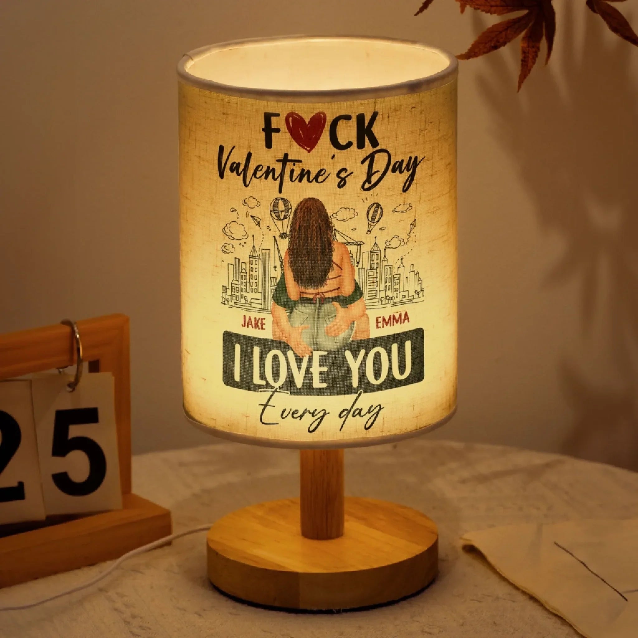 F Valentine's Day I Love You Every Day - Personalized Fabric Lamp 1