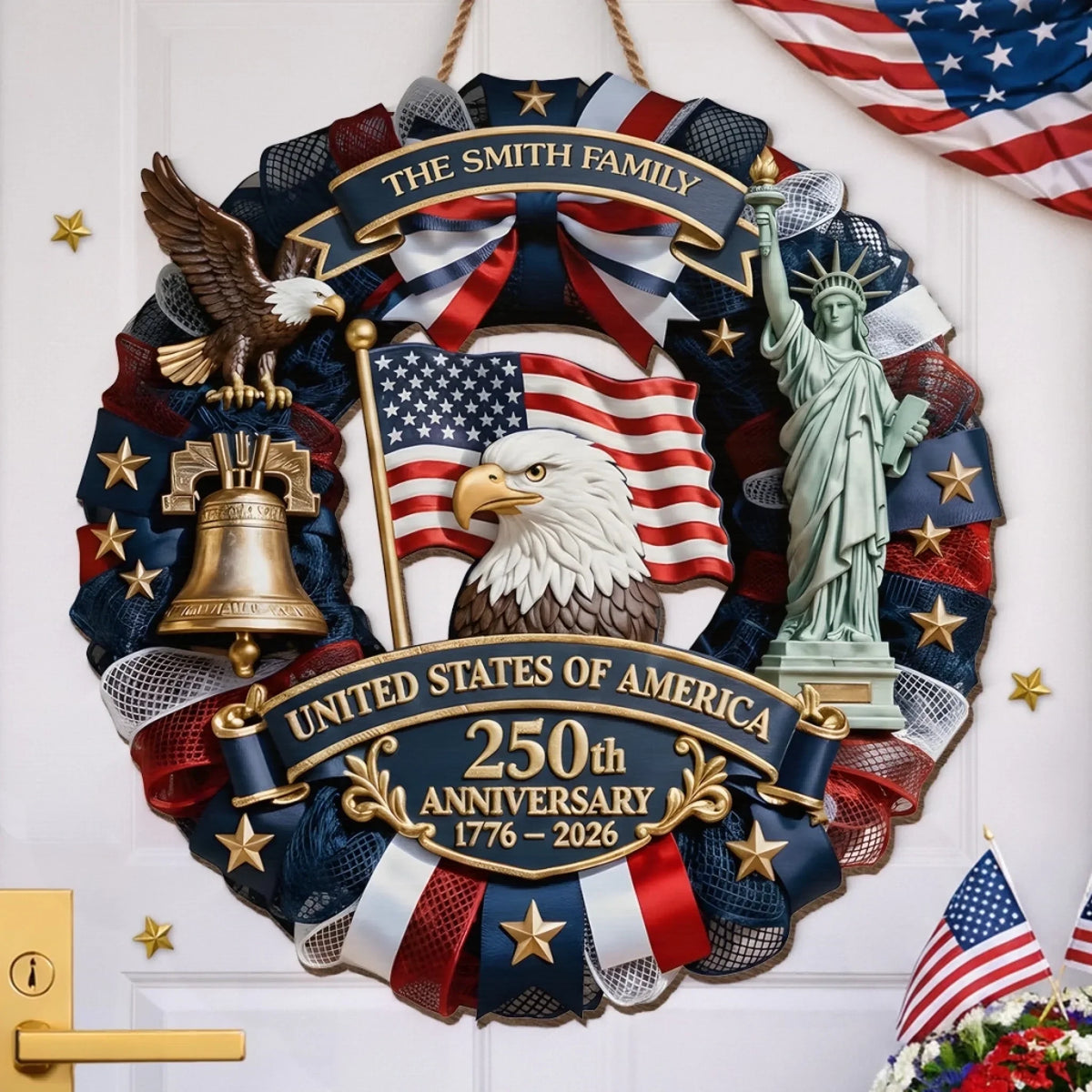 Custom Wood Sign - Personalized America 250th Anniversary Gifts - Family Forever United 1
