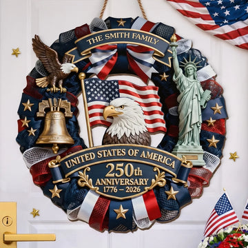 Custom Wood Sign - Personalized America 250th Anniversary Gifts - Family Forever United 1