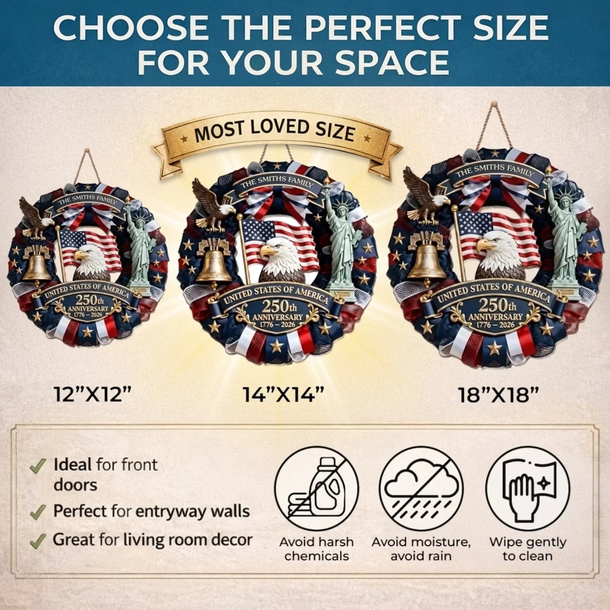 Custom Wood Sign - Personalized America 250th Anniversary Gifts - Family Forever United 7