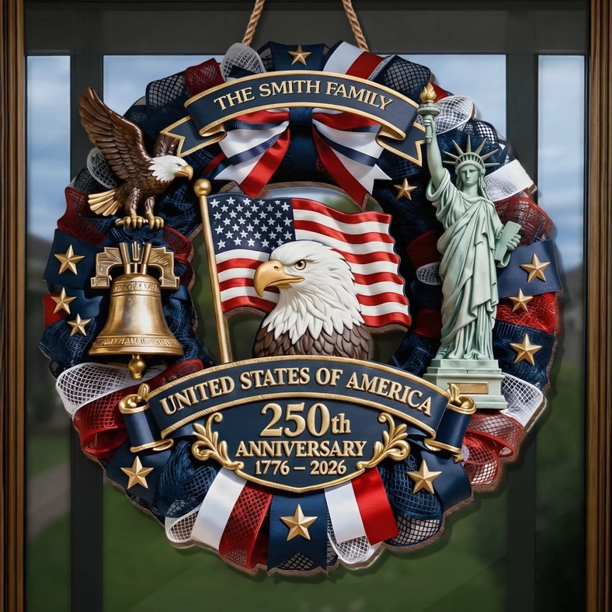 Custom Wood Sign - Personalized America 250th Anniversary Gifts - Family Forever United 3