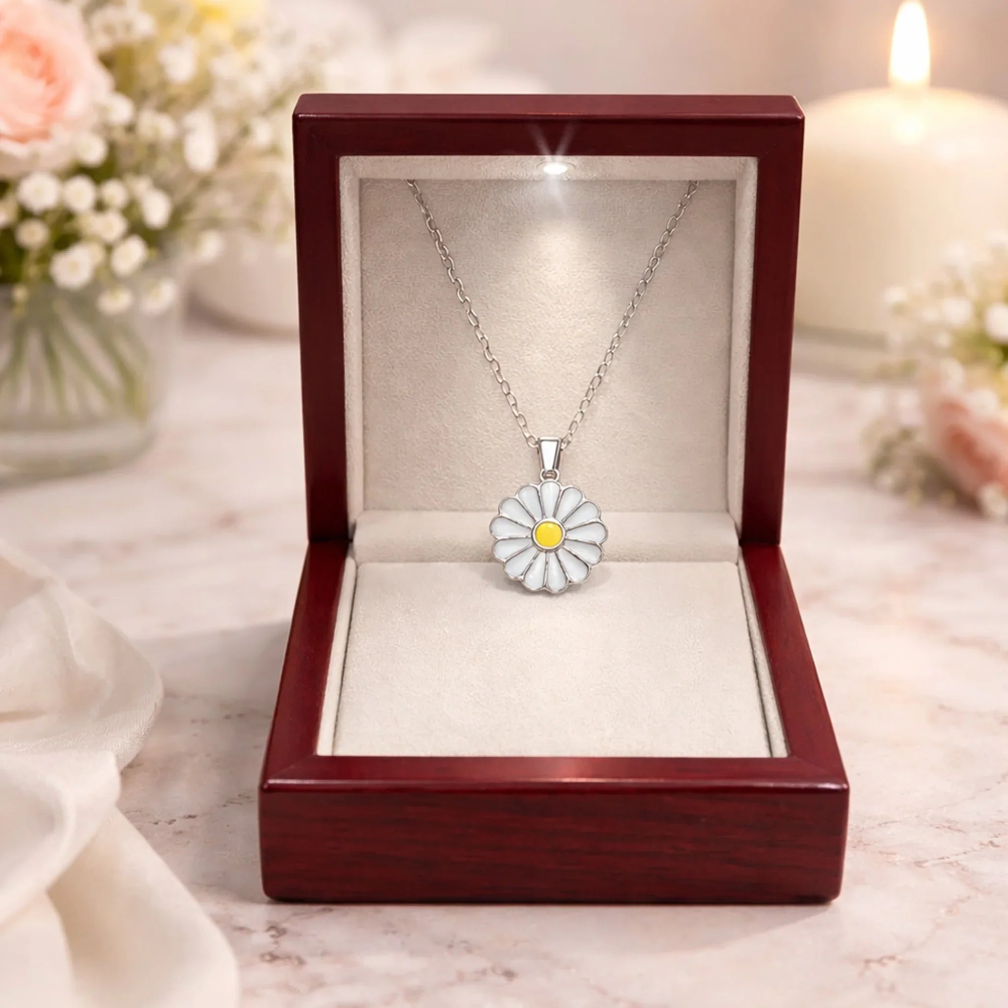 Silver Daisy Necklace Mockup