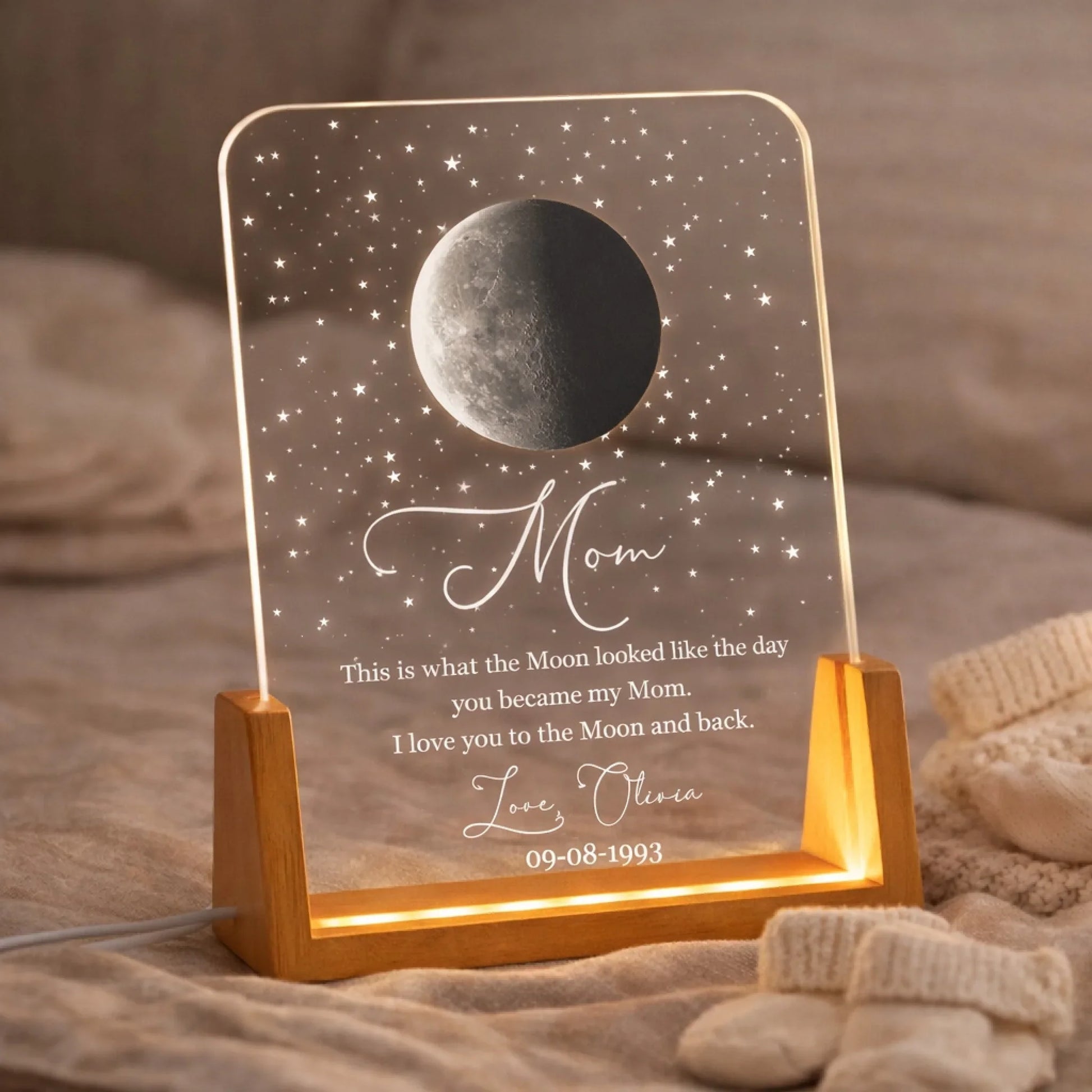 Personalized Night Light - Custom Moon Phase By Date Gift For Mom - Mother's Day Keepsake 3