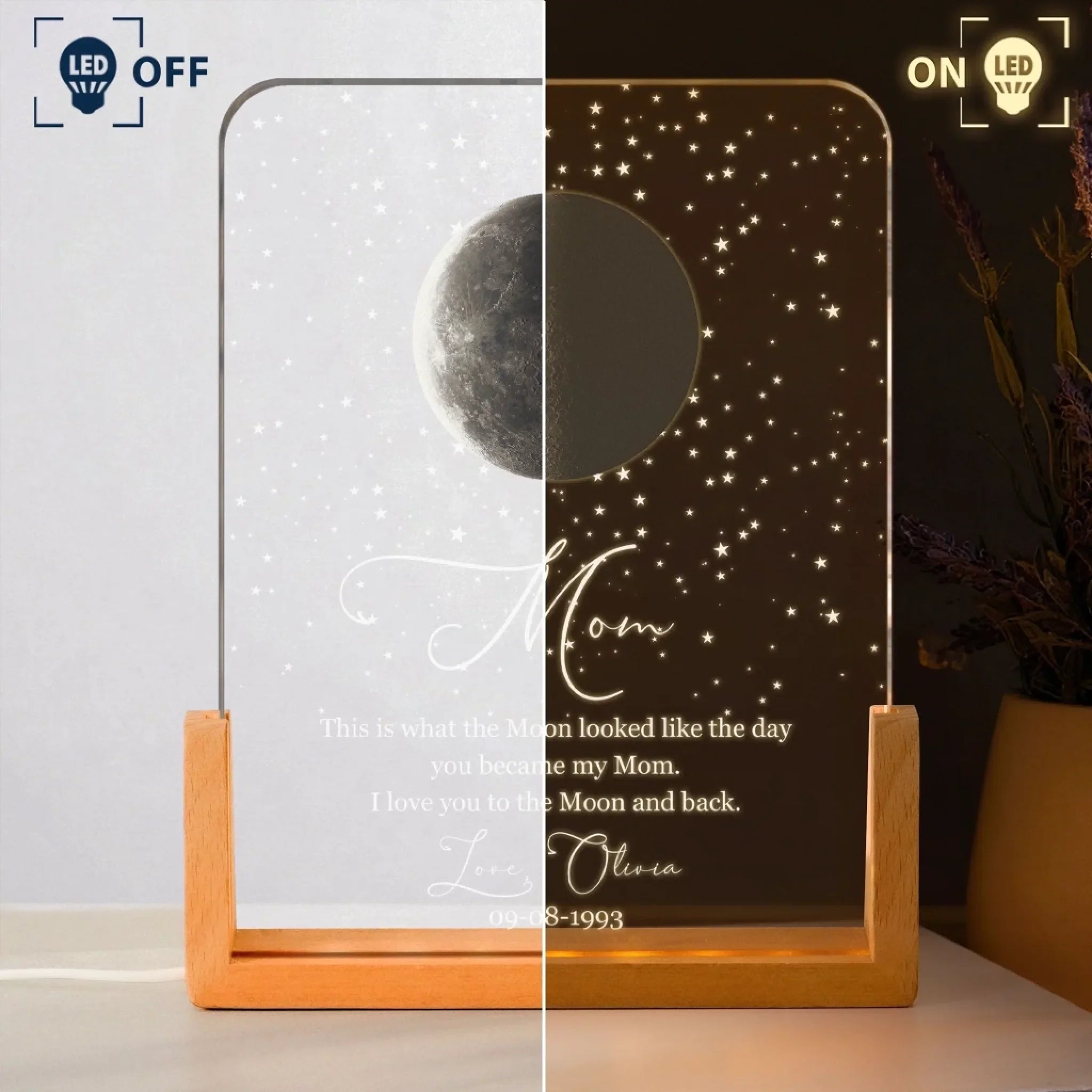 Personalized Night Light - Custom Moon Phase By Date Gift For Mom - Mother's Day Keepsake 3