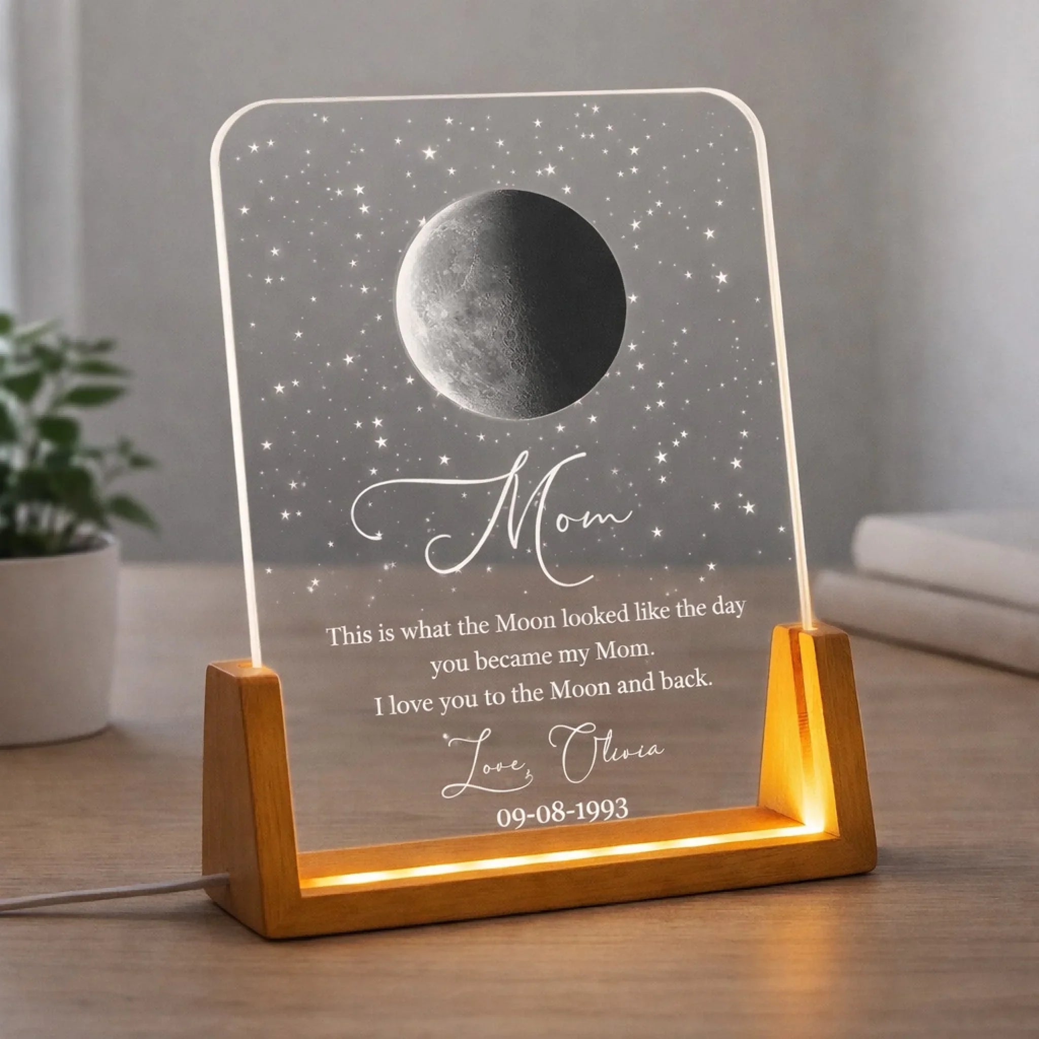 Personalized Night Light - Custom Moon Phase By Date Gift For Mom - Mother's Day Keepsake 4