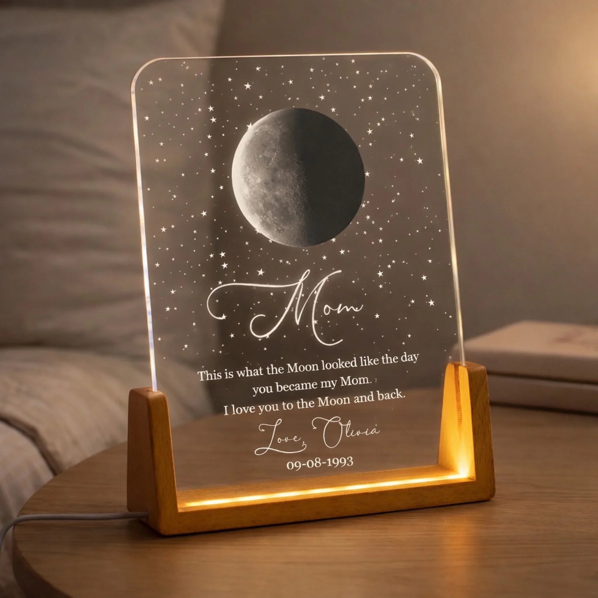 Personalized Night Light - Custom Moon Phase By Date Gift For Mom - Mother's Day Keepsake 1