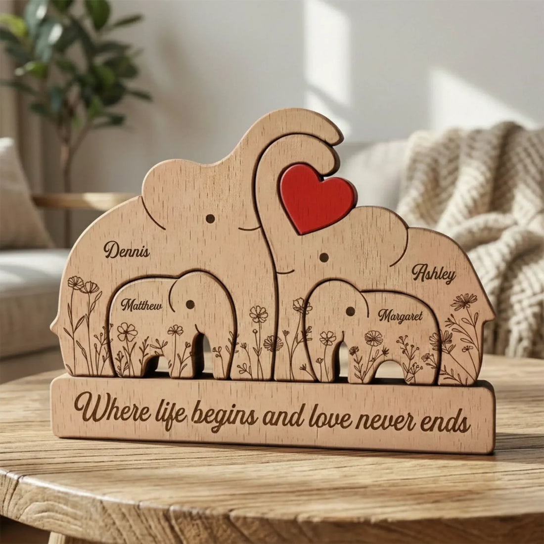 Wooden Elephant Family 1