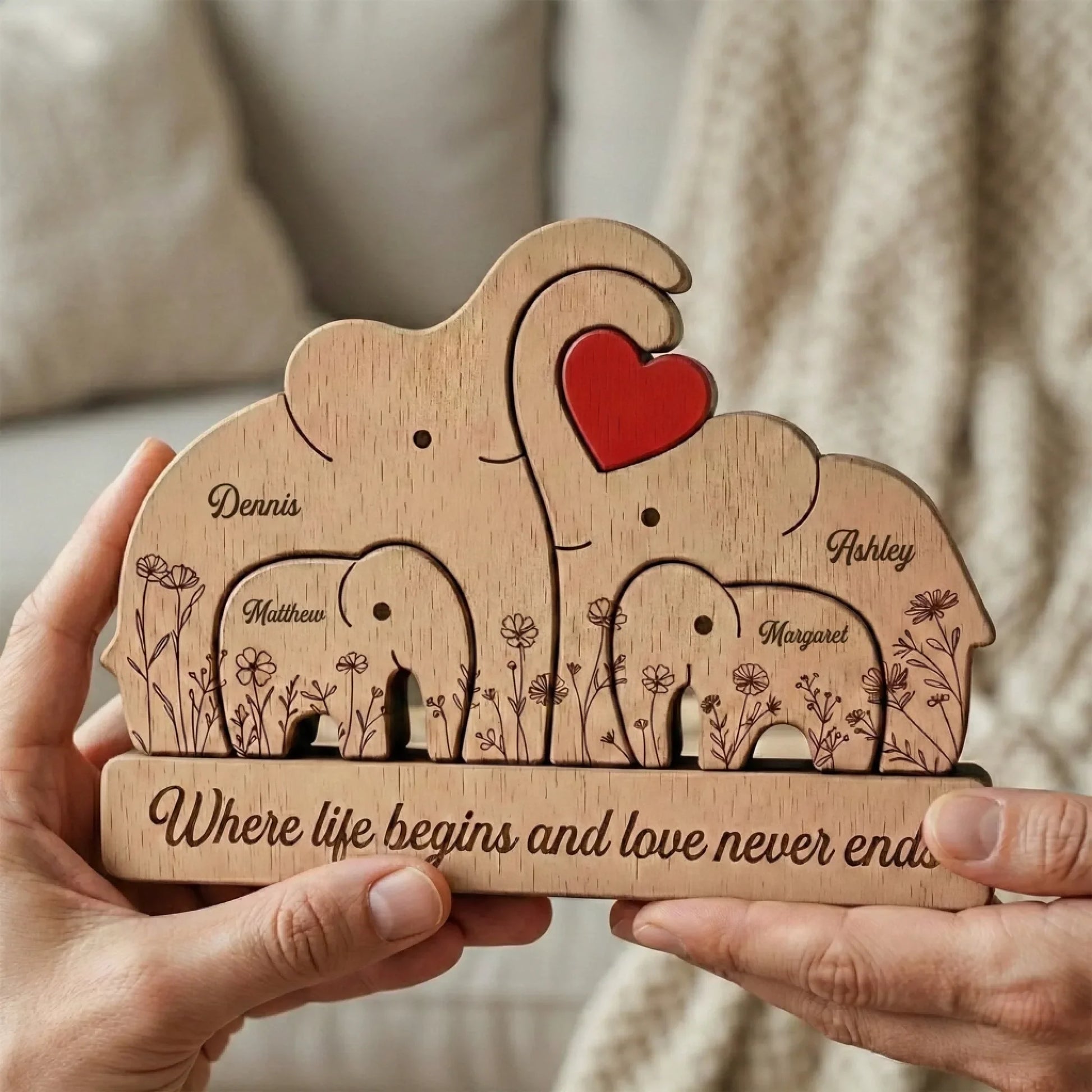 Wooden Elephant Family 3