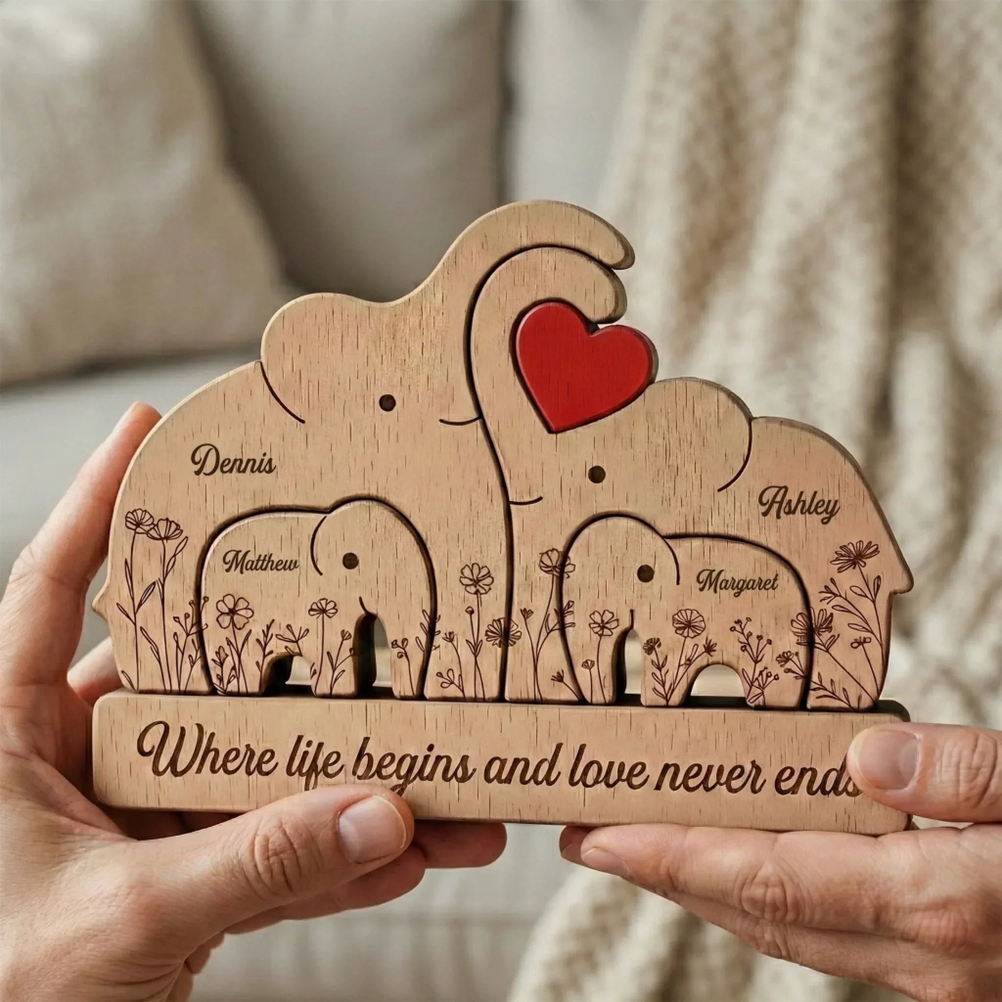 Wooden Elephant Family 3