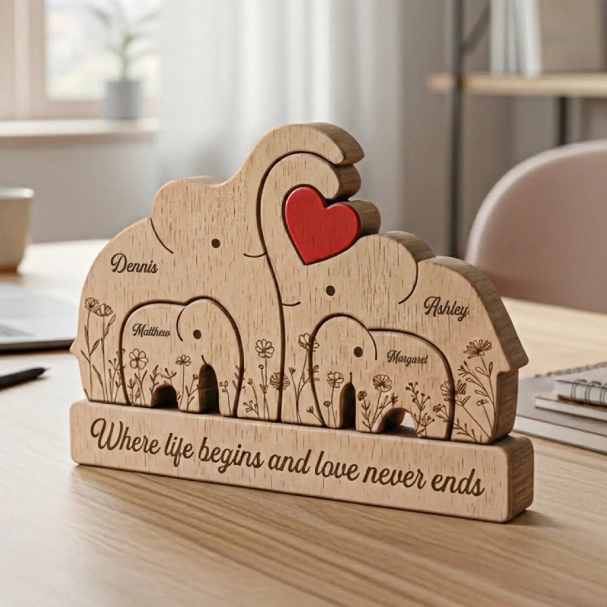 Wooden Elephant Family 4