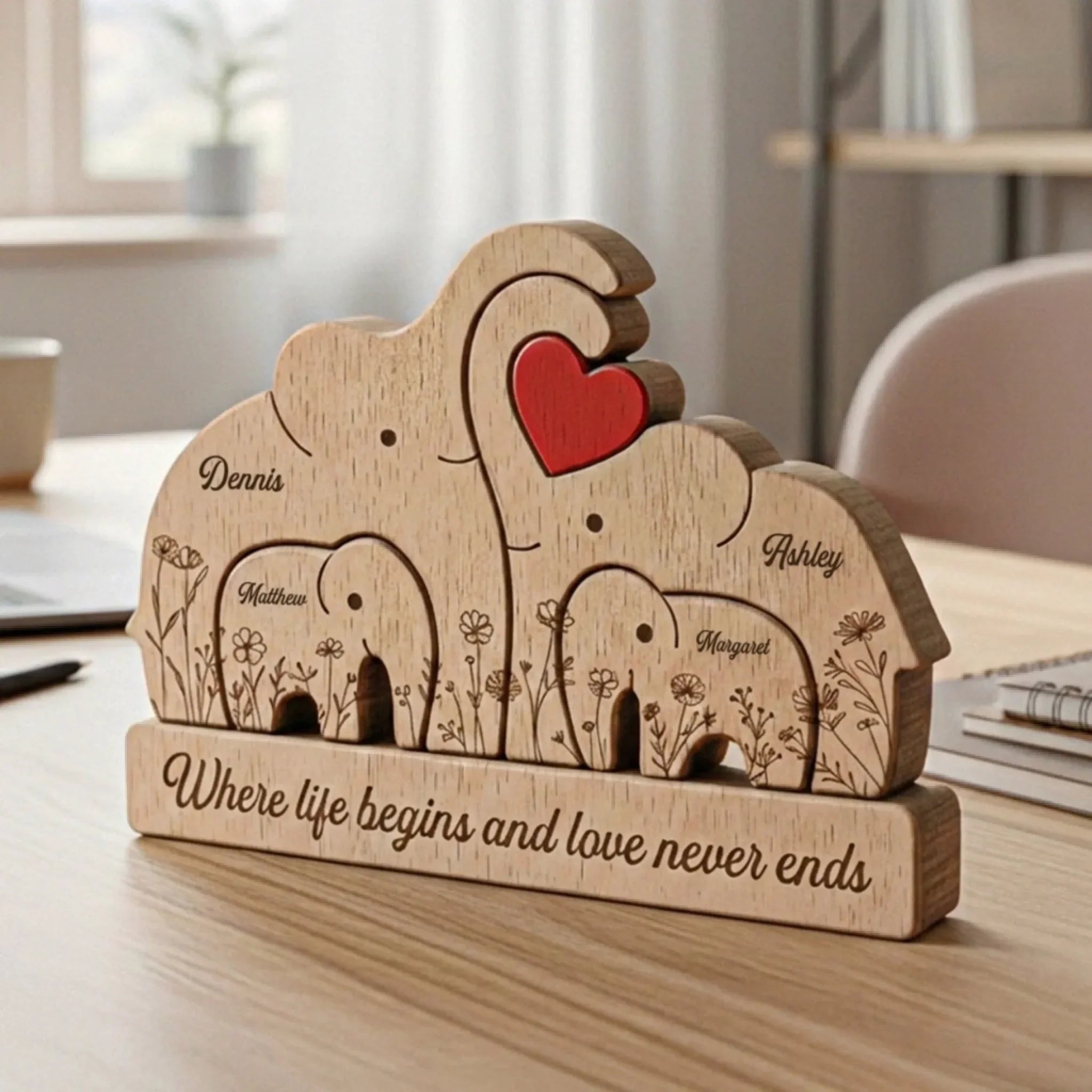 Wooden Elephant Family 4