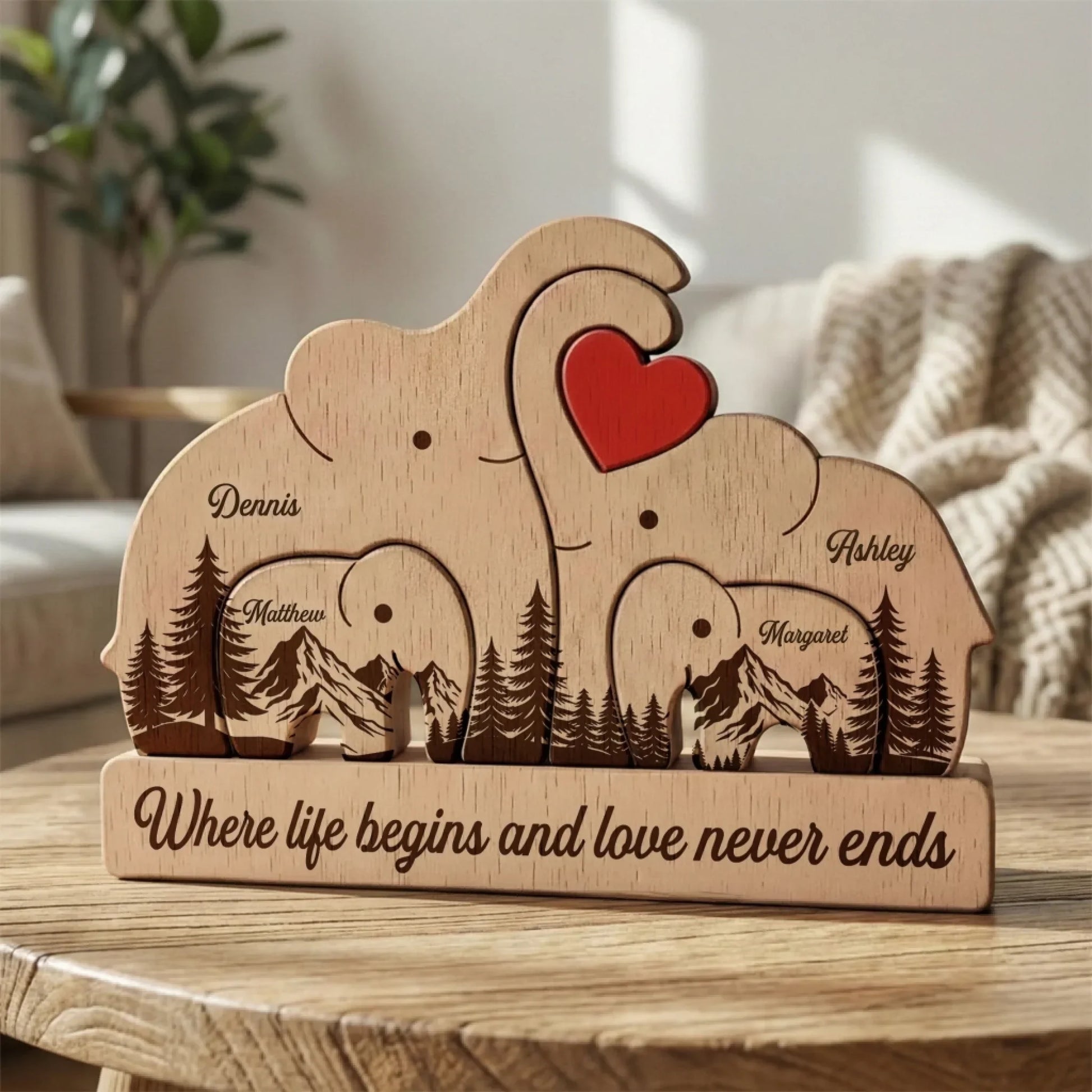 Forest Wooden Elephant Family 1