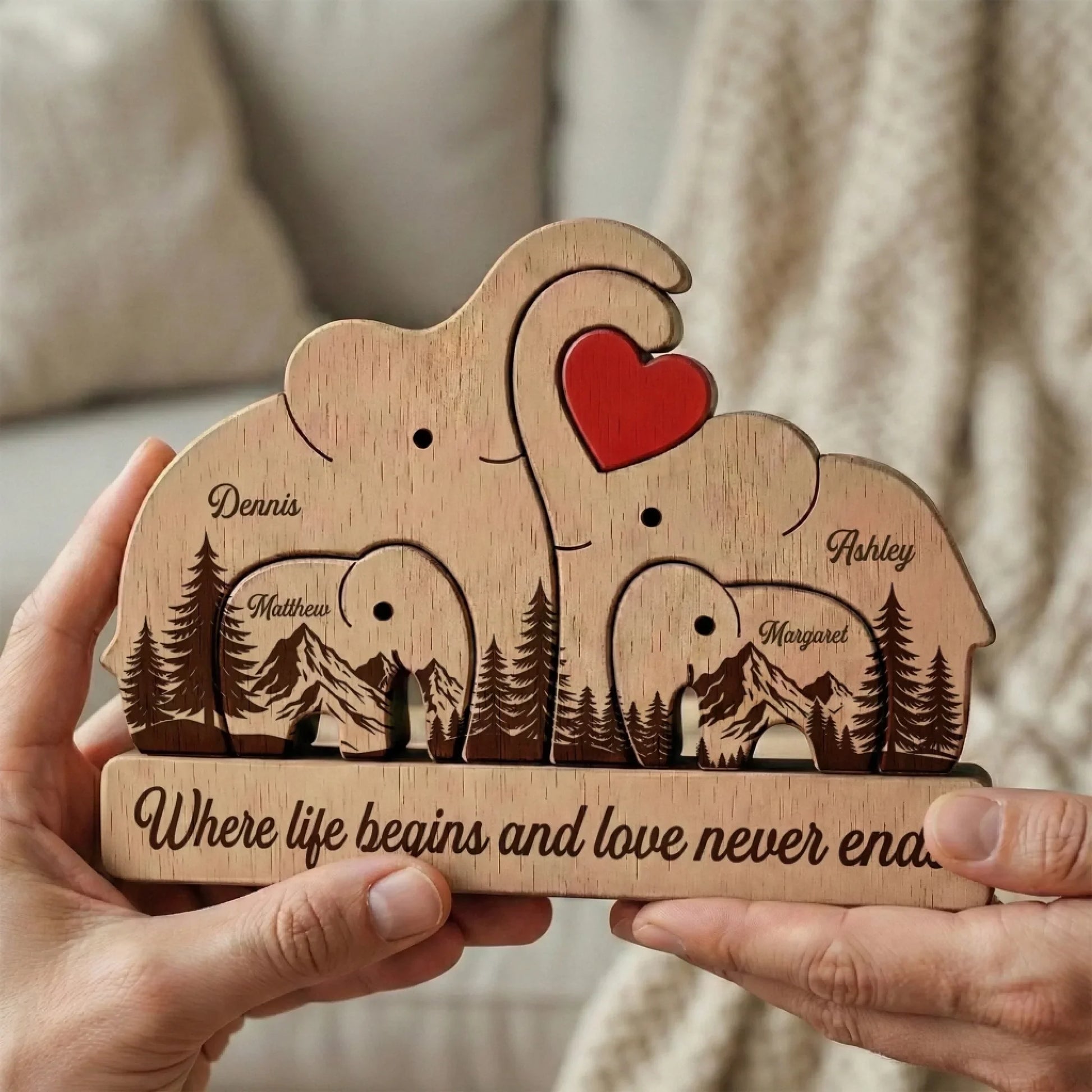 Forest Wooden Elephant Family 2