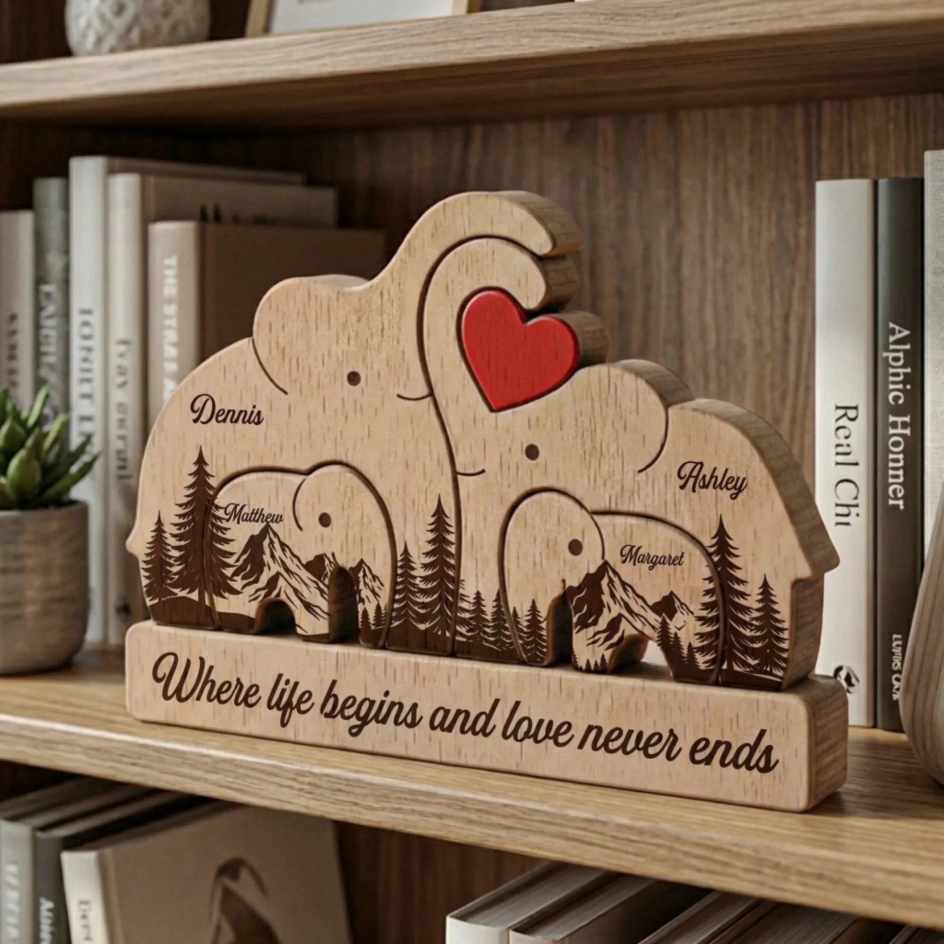Forest Wooden Elephant Family 4