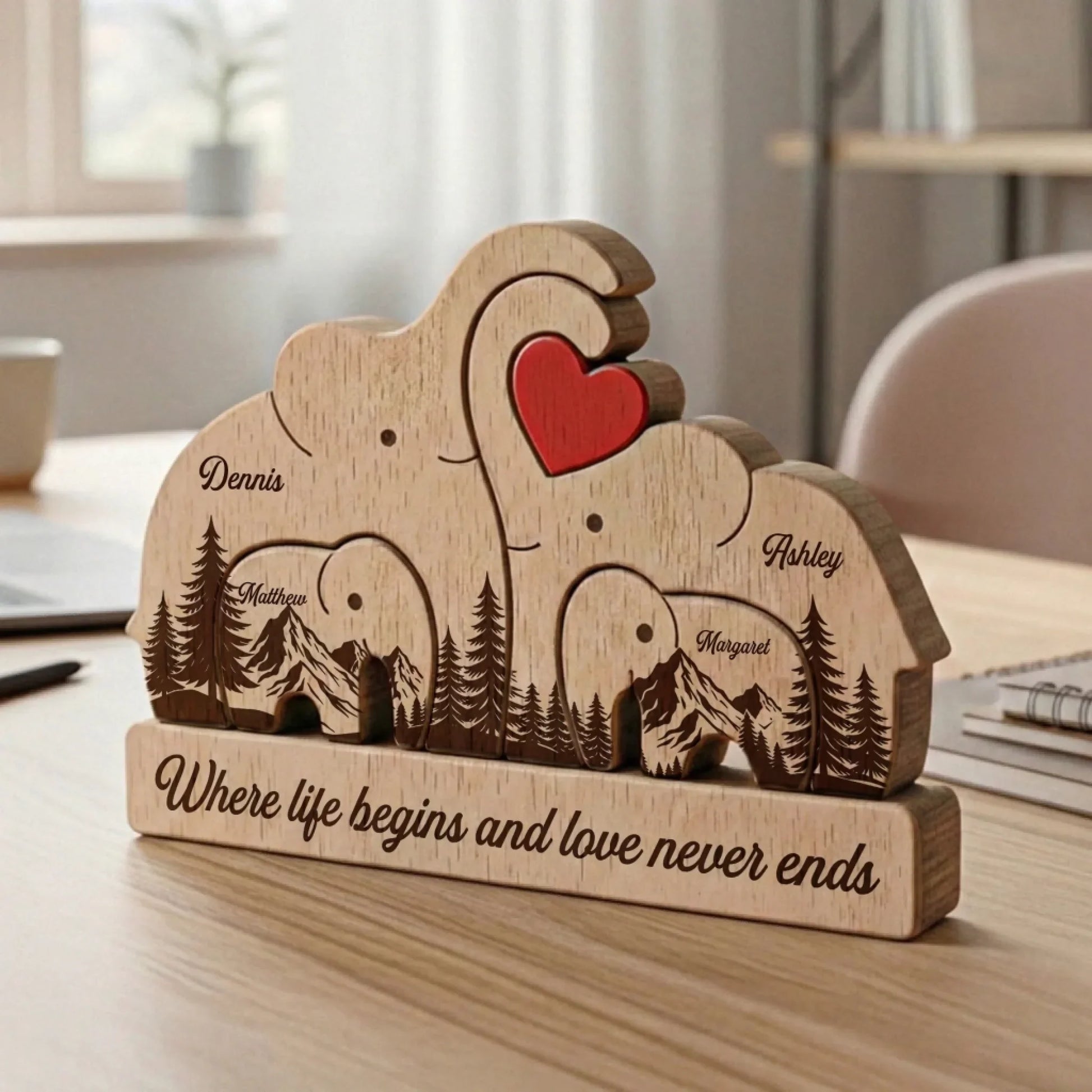 Forest Wooden Elephant Family 3