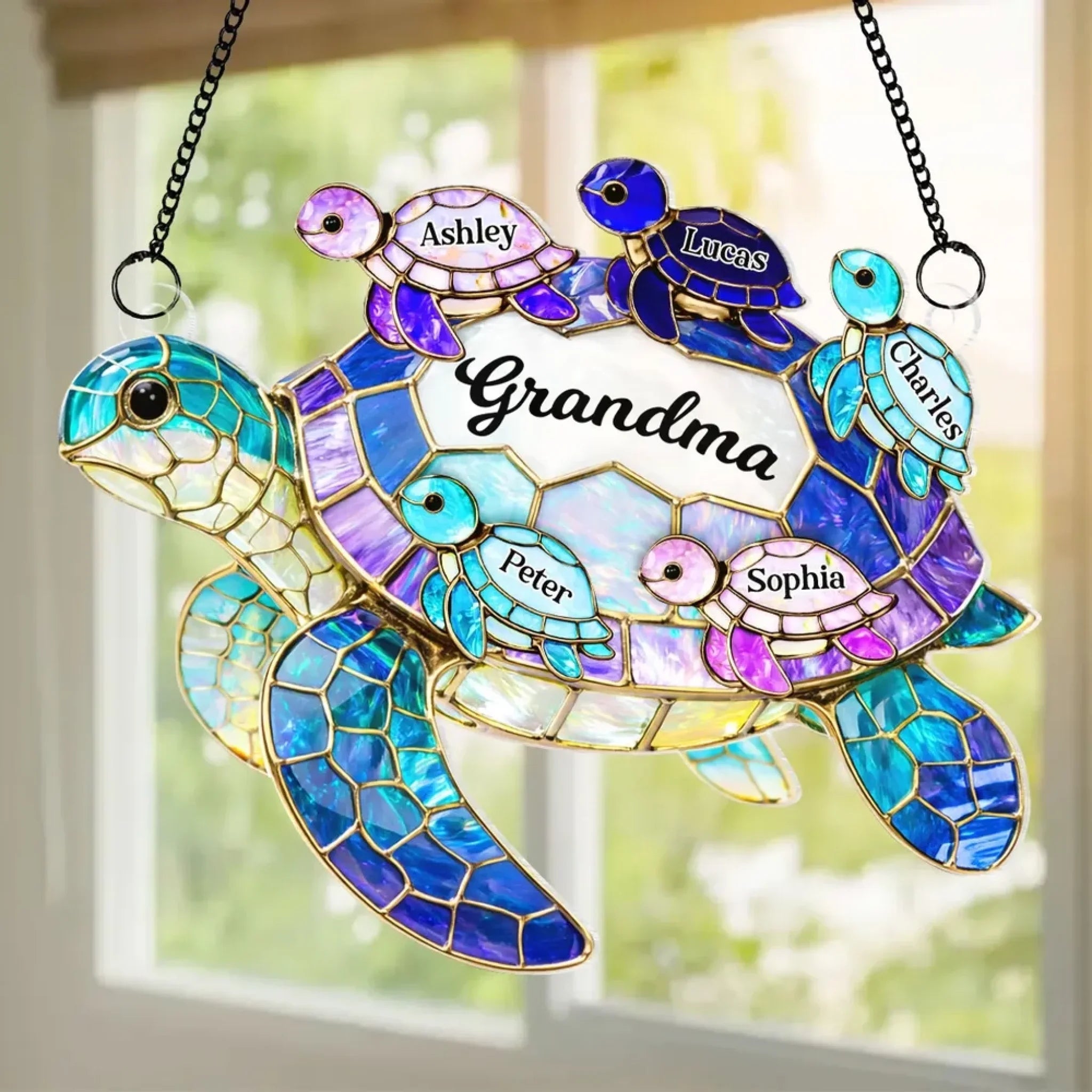 Mom Grandma Sea Turtle - Personalized Suncatcher Ornament 2