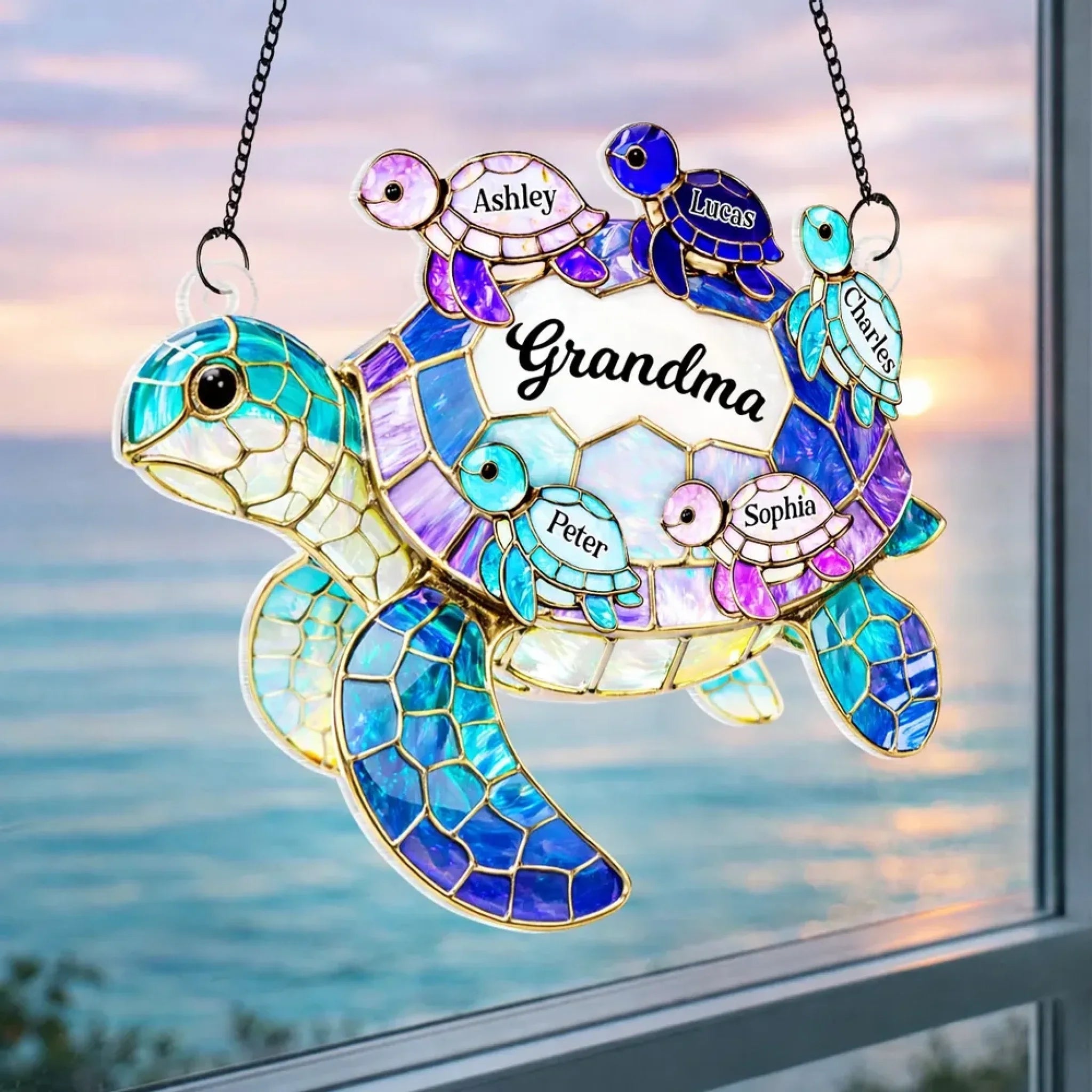 Mom Grandma Sea Turtle - Personalized Suncatcher Ornament 4