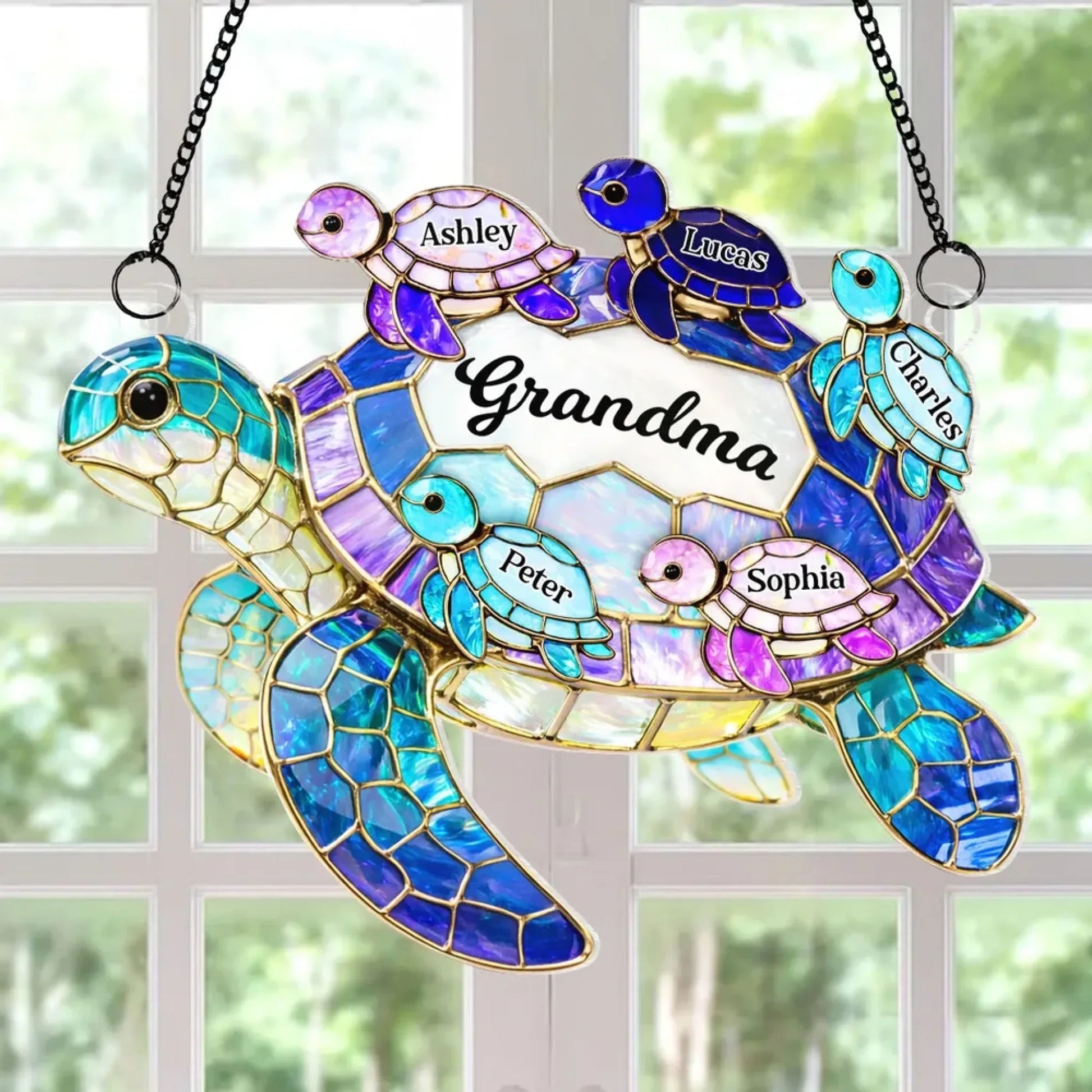 Mom Grandma Sea Turtle - Personalized Suncatcher Ornament 3