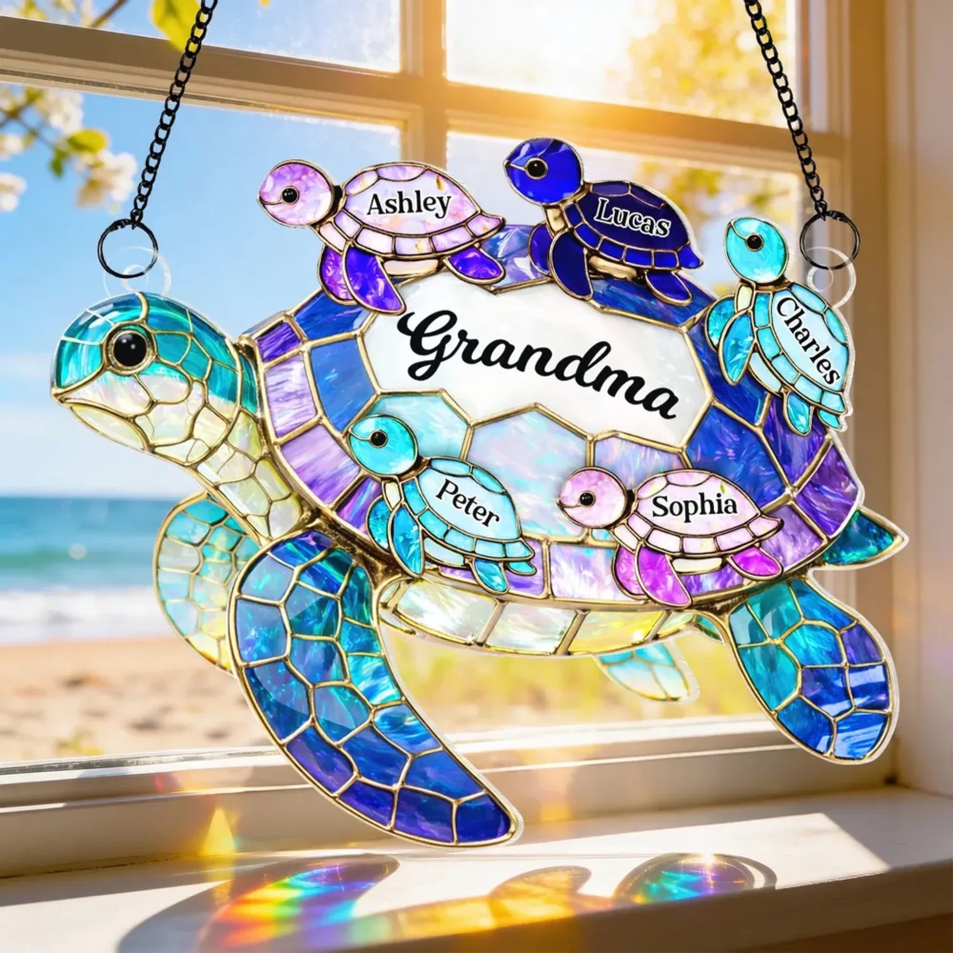 Mom Grandma Sea Turtle - Personalized Suncatcher Ornament 6