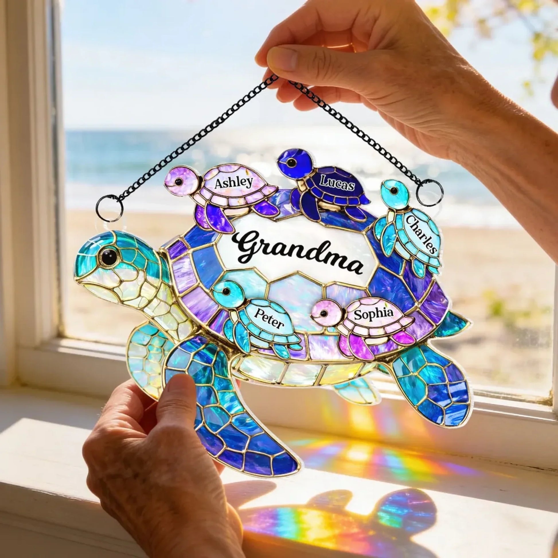 Mom Grandma Sea Turtle - Personalized Suncatcher Ornament 7