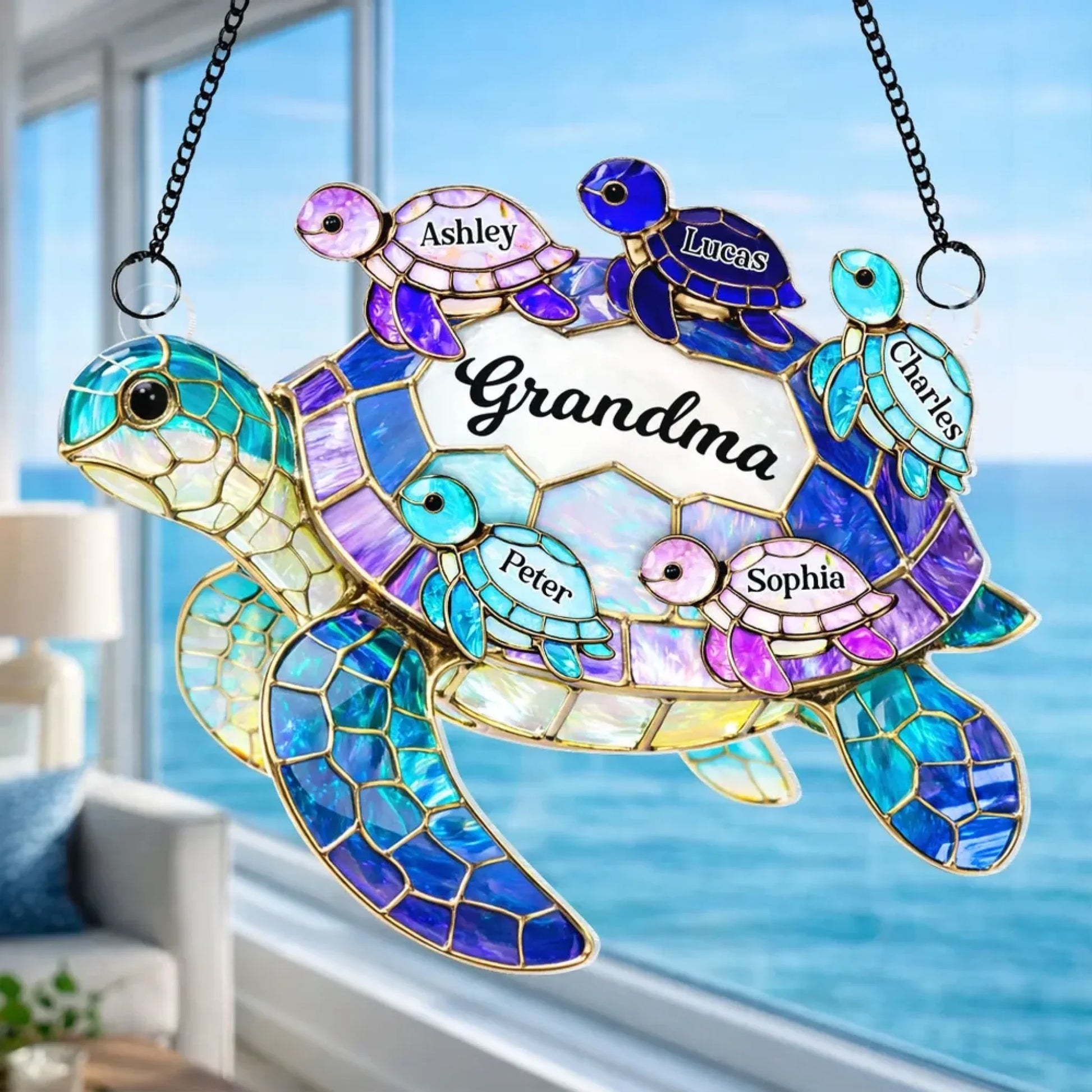 Mom Grandma Sea Turtle - Personalized Suncatcher Ornament 5