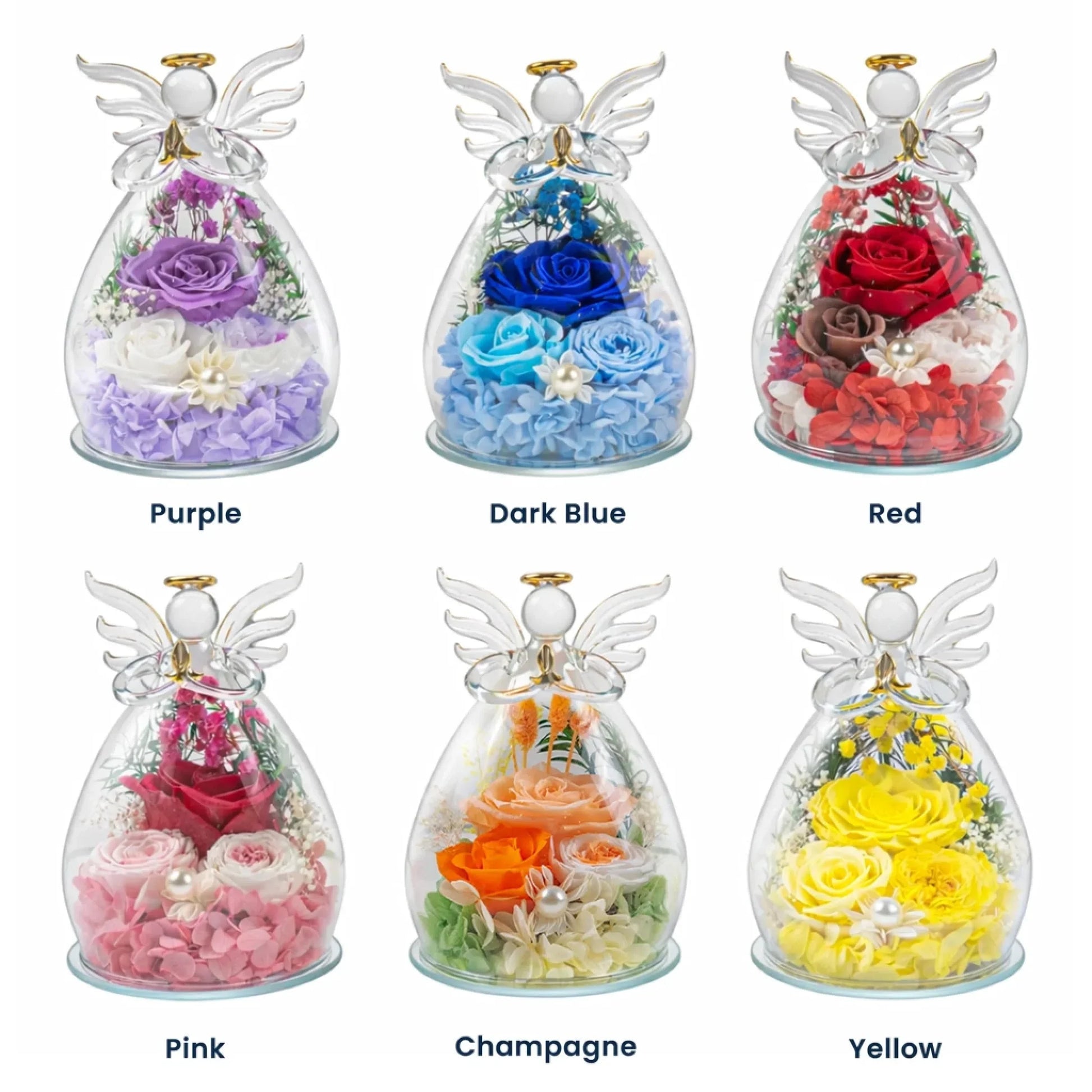 We Love You Mom - Personalized Flower In Glass Angel Figurines 4