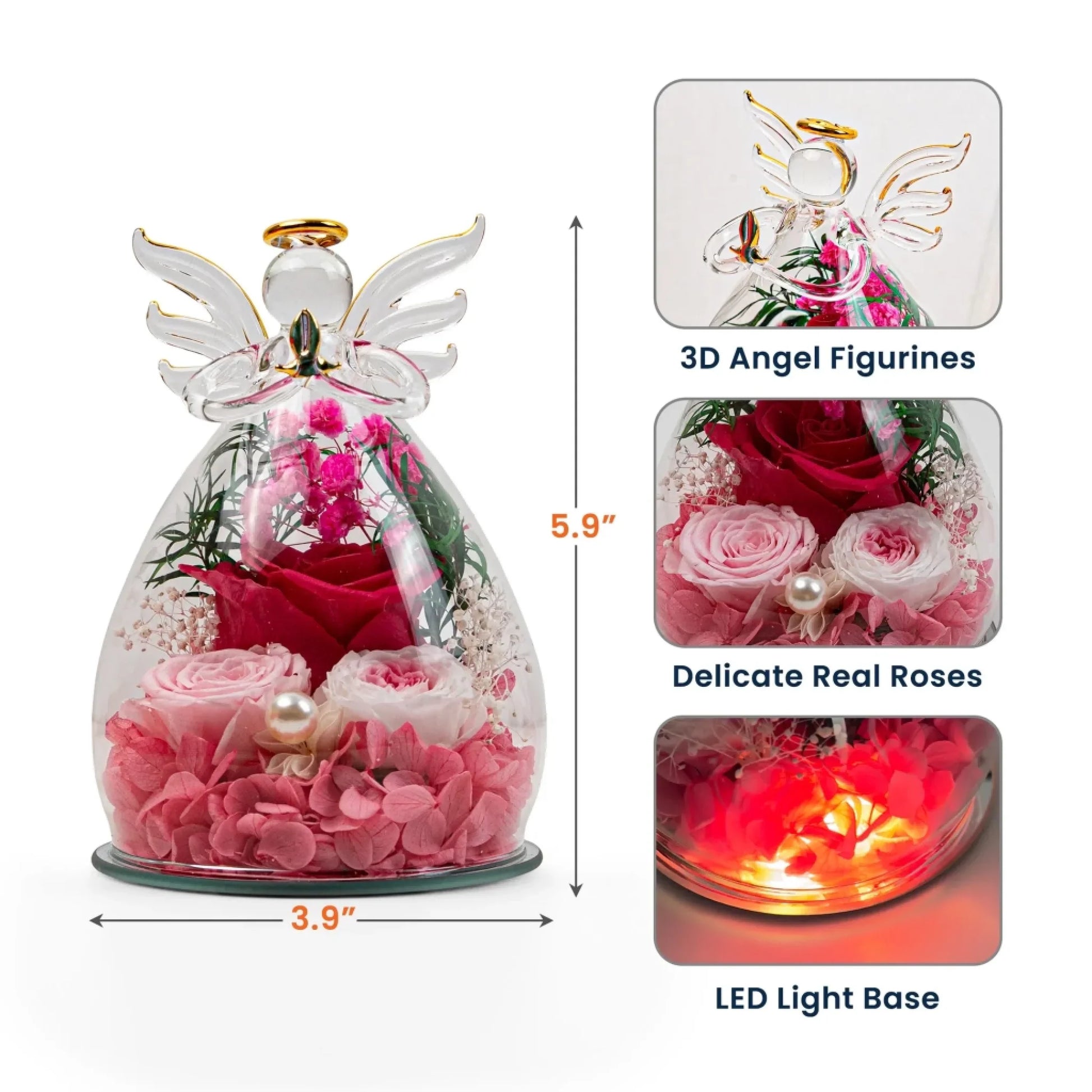 We Love You Mom - Personalized Flower In Glass Angel Figurines 7
