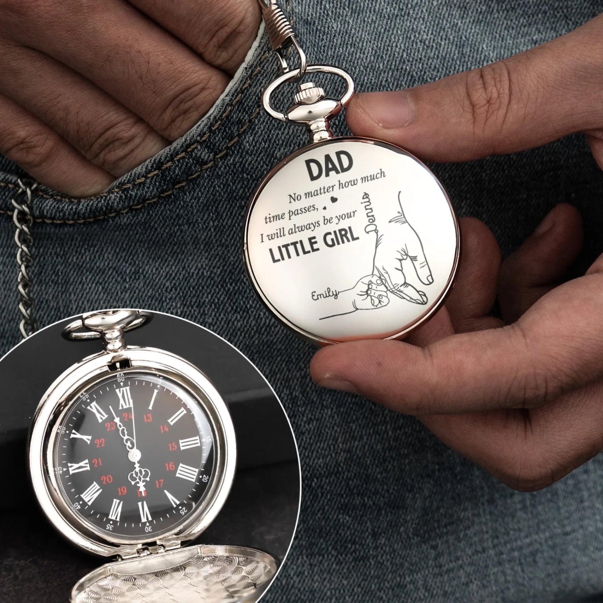 Father's Day Gifts, How Much Time Passes, I Will Always Be Your Little Girl - Personalized Pocket Watch 2