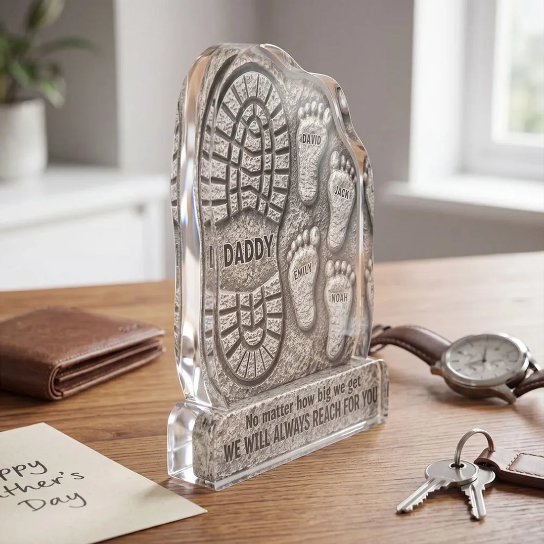 No Matter How Big We Get Always Reach For You Dad - Personalized Acrylic Block Plaque 2