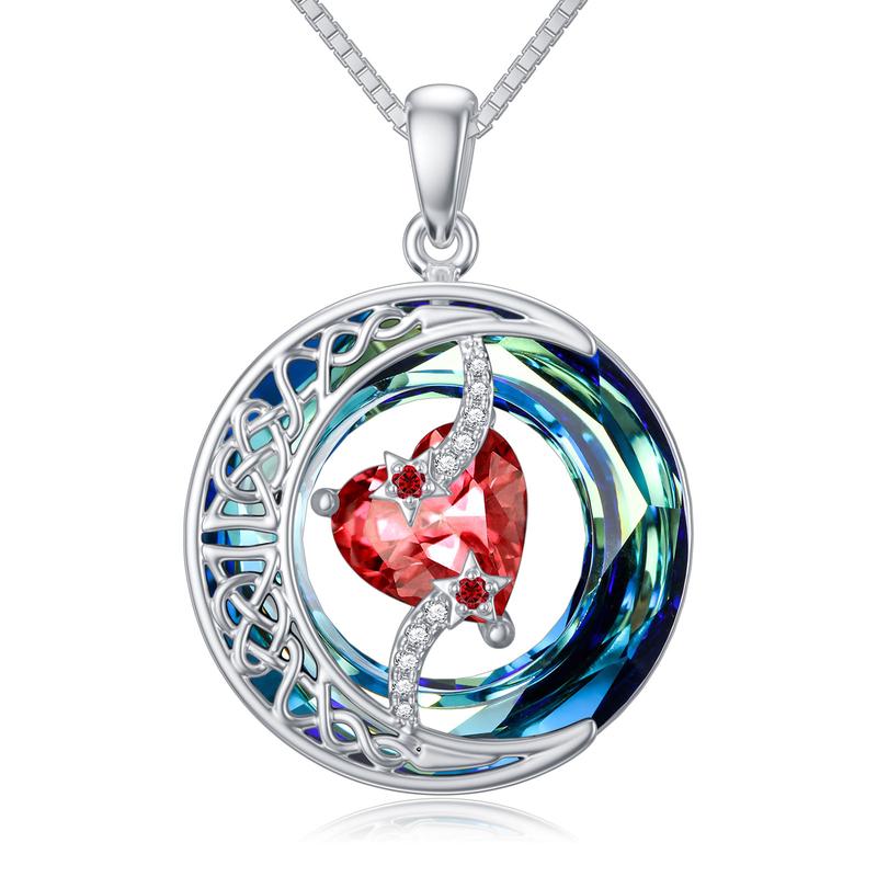 Moon Star Birthstone Pendant Necklace for Women - Jewelry Gift for Wife, Mom, Daughter