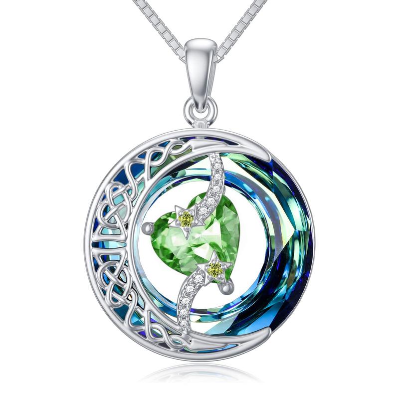 Moon Star Birthstone Pendant Necklace for Women - Jewelry Gift for Wife, Mom, Daughter