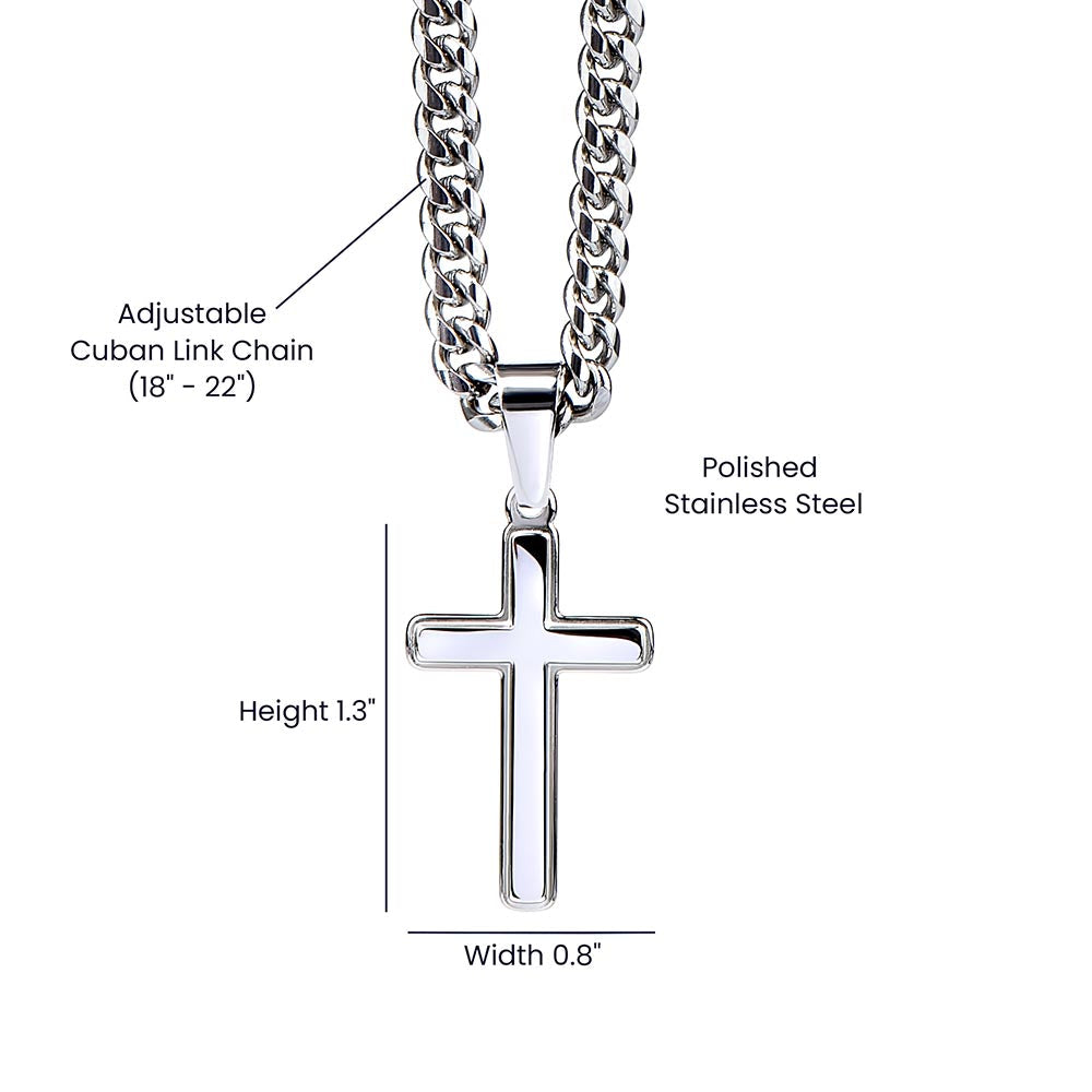 Son Make Me Proud - Artisan Cross on Cuban Link Chain - Best Gift for Son from Dad