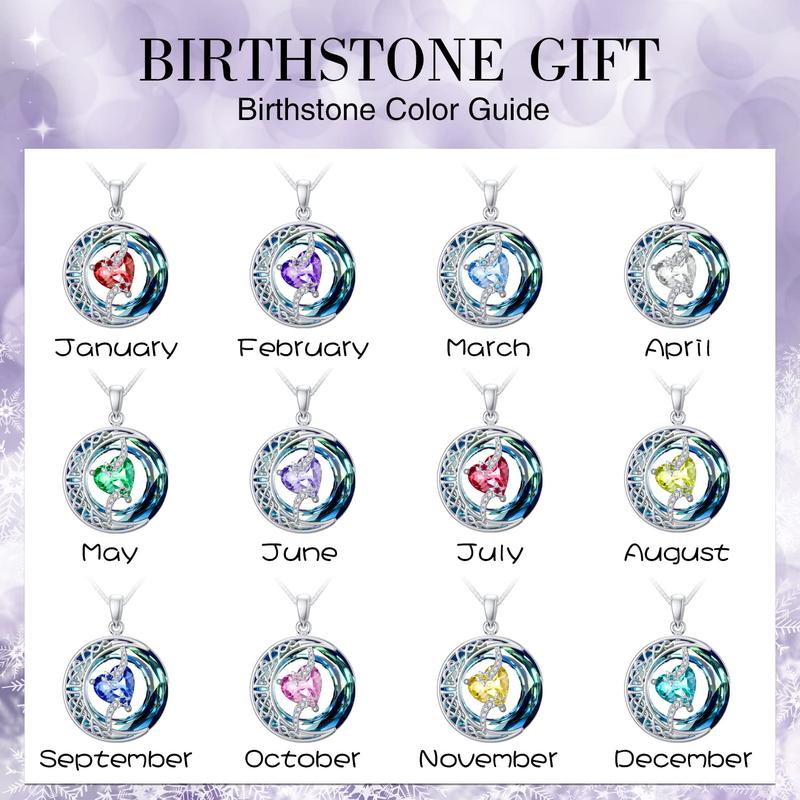 Moon Star Birthstone Pendant Necklace for Women - Jewelry Gift for Wife, Mom, Daughter