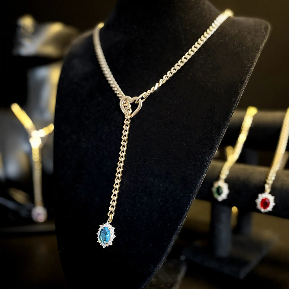 Gemstone Charm Slip Chain Choker