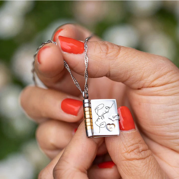 Engraved Message My Love Book Necklace | Romantic Gift For Wife