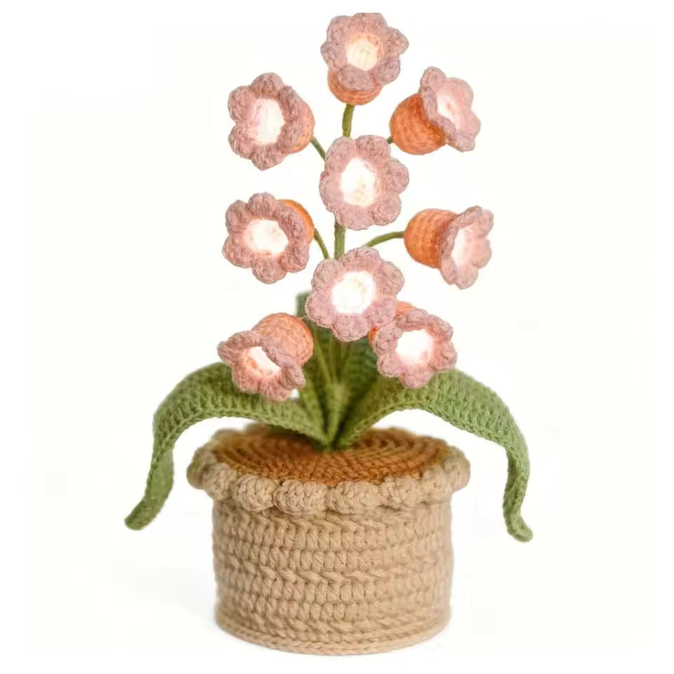 Crochet Handmade Lily of the Valley Lamp - Potted Flower Light - Desk Decoration Nightstand Lamp - Unique Forever Gift Home Decor