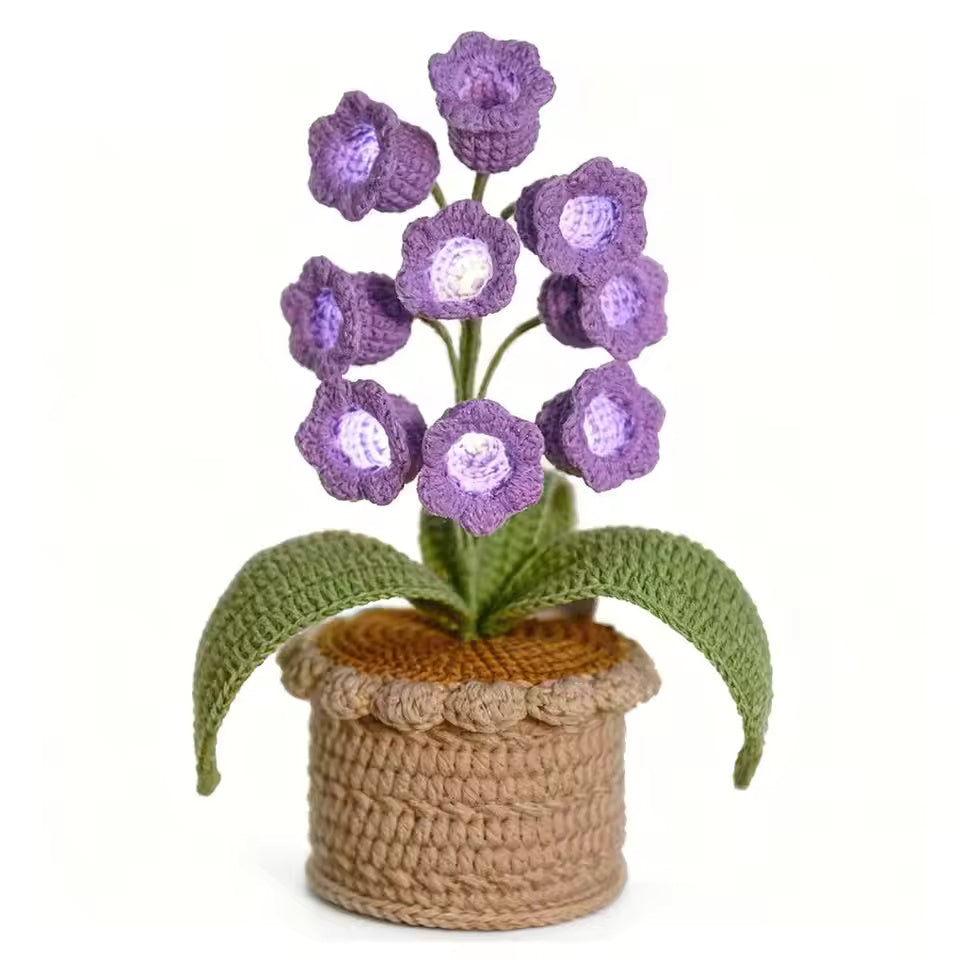 Crochet Handmade Lily of the Valley Lamp - Potted Flower Light - Desk Decoration Nightstand Lamp - Unique Forever Gift Home Decor