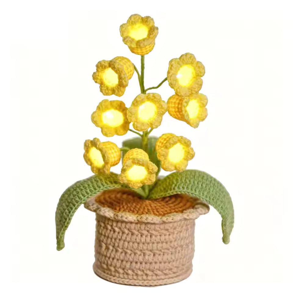 Crochet Handmade Lily of the Valley Lamp - Potted Flower Light - Desk Decoration Nightstand Lamp - Unique Forever Gift Home Decor