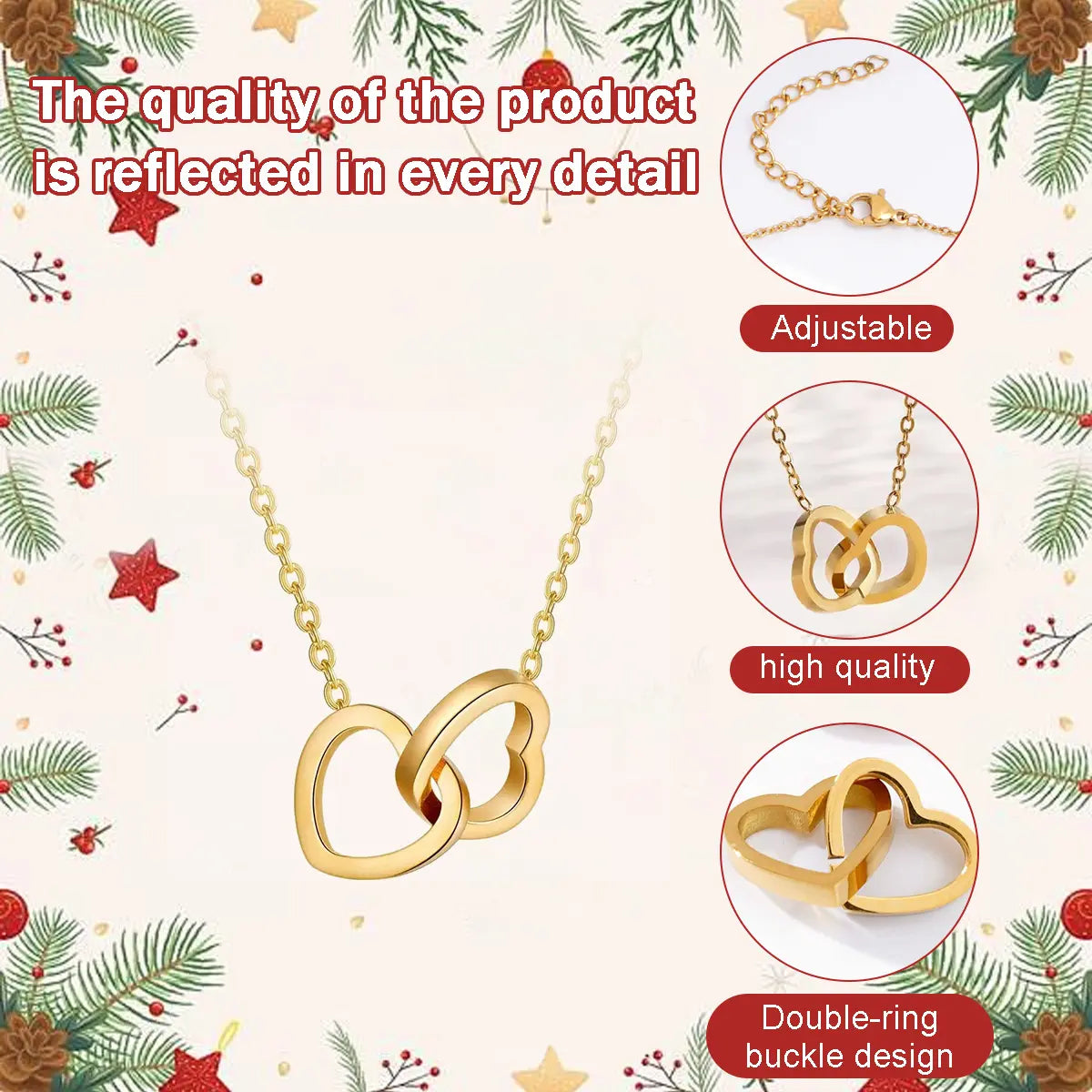 Interlocking Hearts Necklace with Teddy Bear Eternal Rose Flower Rotating Gift Box - Mother's Day Gift