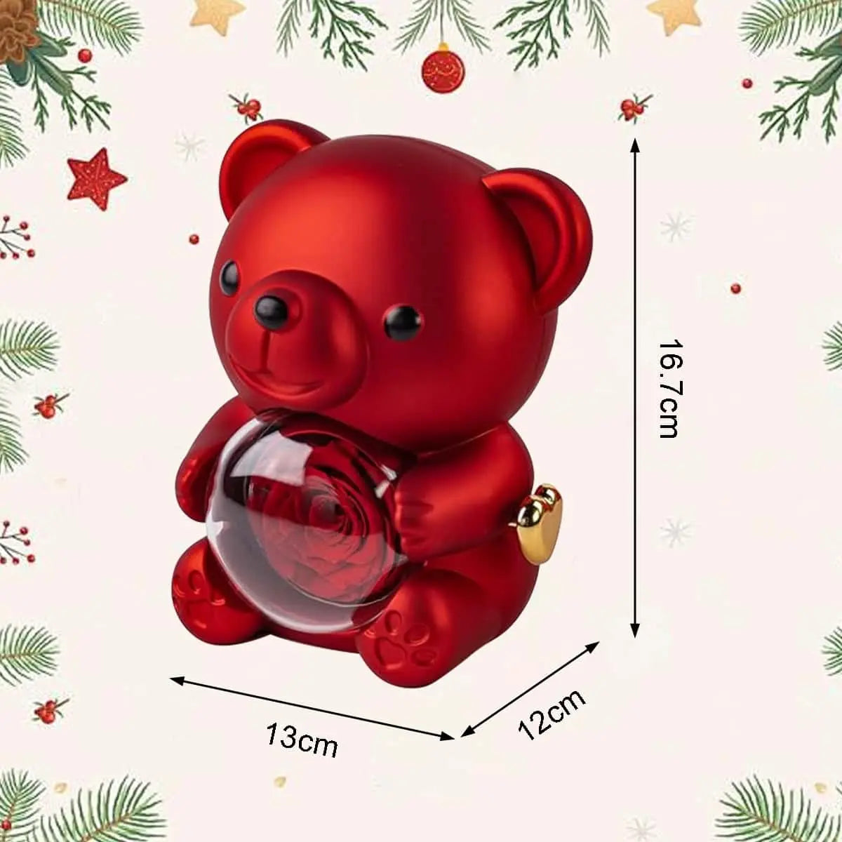 Interlocking Hearts Necklace with Teddy Bear Eternal Rose Flower Rotating Gift Box - Mother's Day Gift