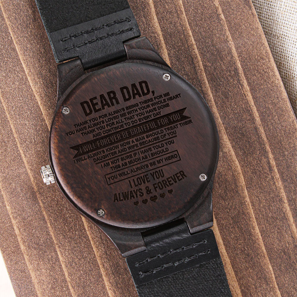 Dad Grateful For You, Engraved Wooden Watch, Father's Day Gift Idea For Dad